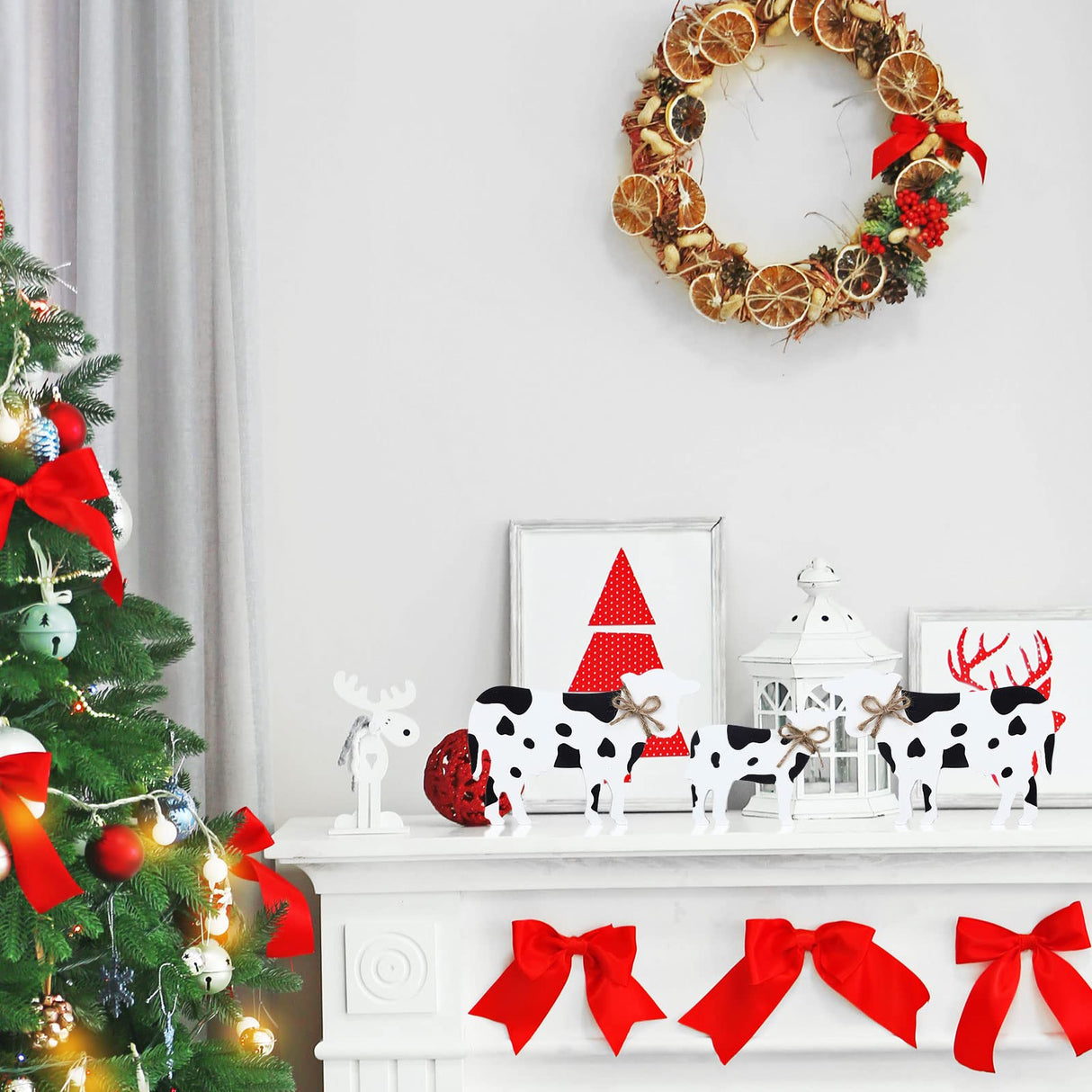 Bucherry 3 Pcs Cow Wooden Table Decor Christmas Tiered Tray Decor Farmhouse Cow Tabletop Rustic Block Centerpiece Cow Table Sign Standing for Home Kitchen Holiday Party Decor(Classic Style) Bucherry