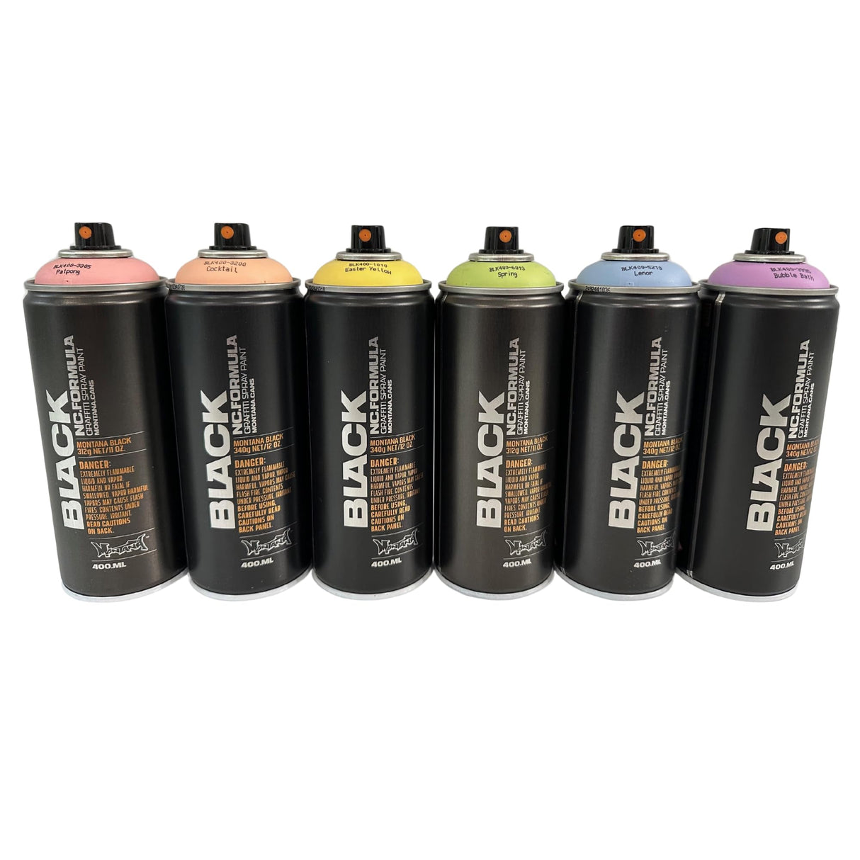 Montana BLACK Spray Paint Set – 6 Pastel Colors Bundle – 400ml Cans – Matte Finish, Fast-Drying, High-Pressure for Precision Graffiti, Street Art & DIY Projects WoodArtSupply