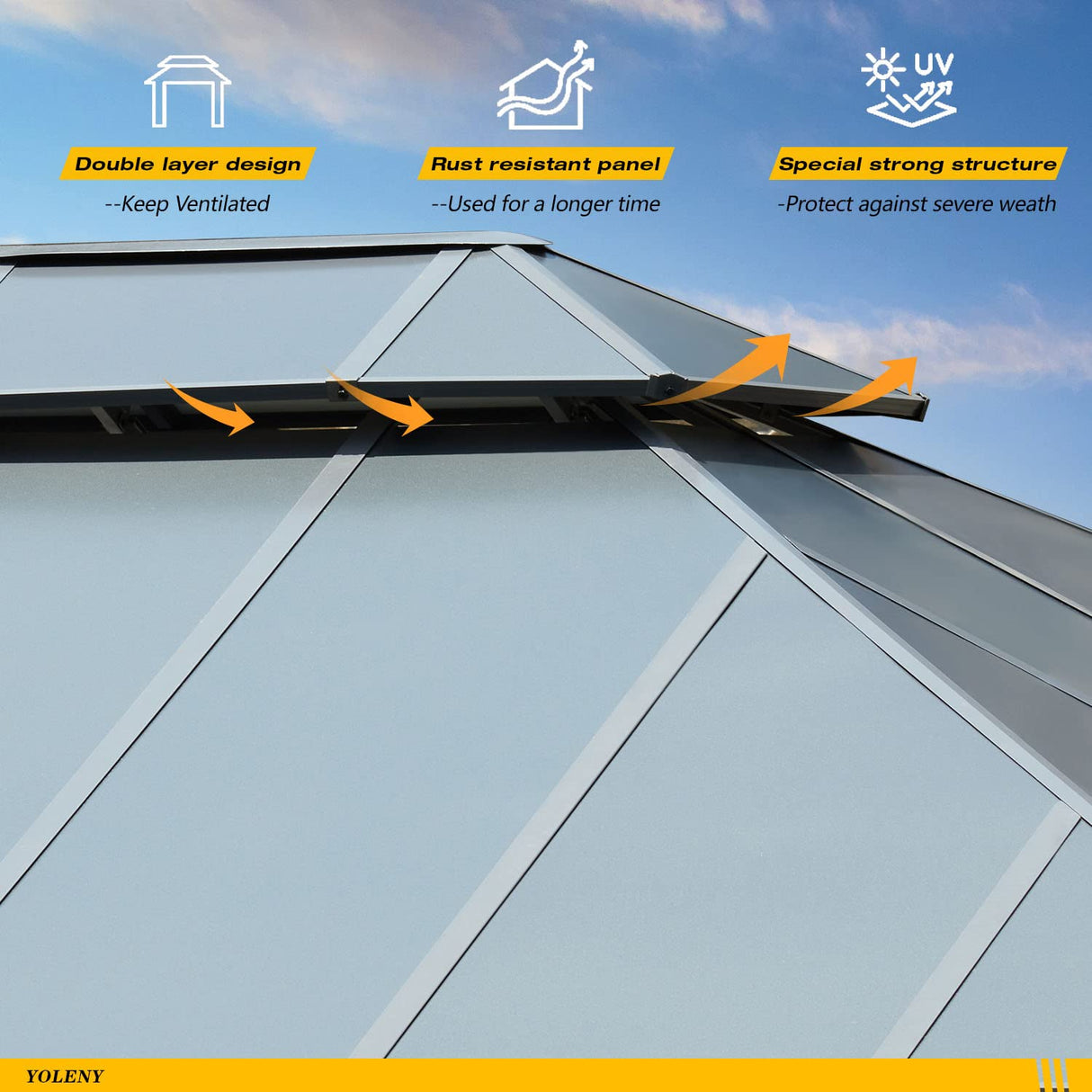 YOLENY 12' x 16' Hardtop Gazebo, Permanent Outdoor Aluminum Patio Gazebo with Aluminum Composite Double Roof for Patio Lawn and Garden, Curtains and Netting Included YOLENY