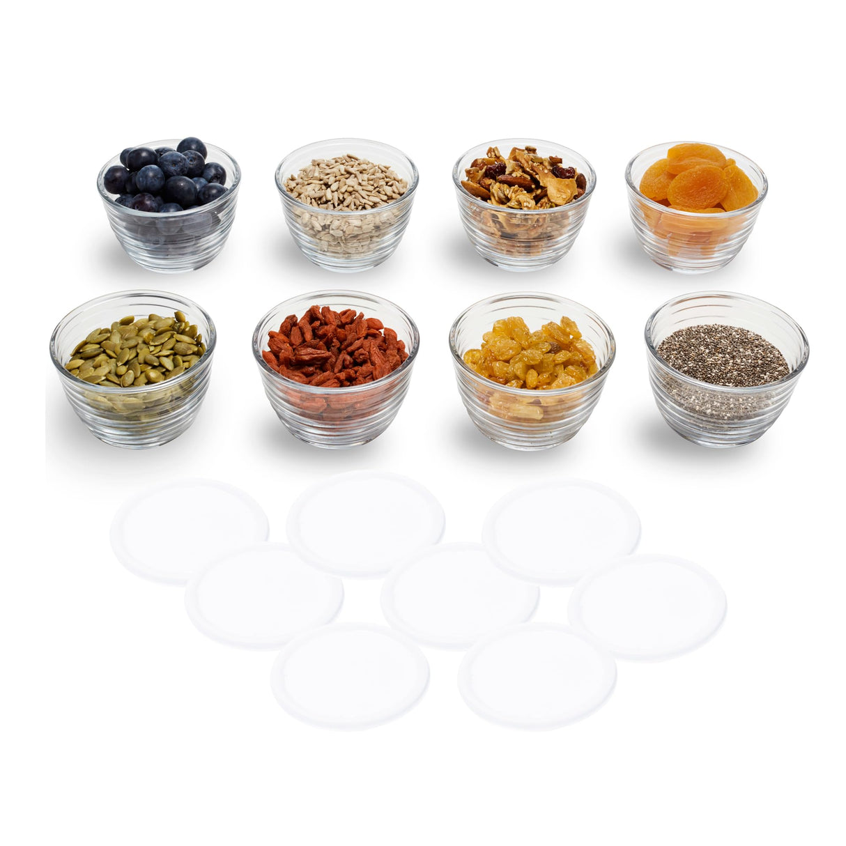 Libbey Small Glass Prep Bowl 8 Count (Pack of 1), Glass Containers with Lids Keep Leftovers Fresh, Durable Dishwasher Safe Glass Meal Prep Bowls, Glass Bowls Set for Meal Prepping, Snacks Libbey