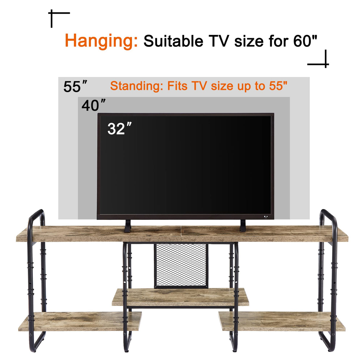 VECELO TV Stands for 55 Inch,Entertainment Center/Media Console Table with Adjustable Storage Shelves for Living Room/Bedroom,Grey VECELO