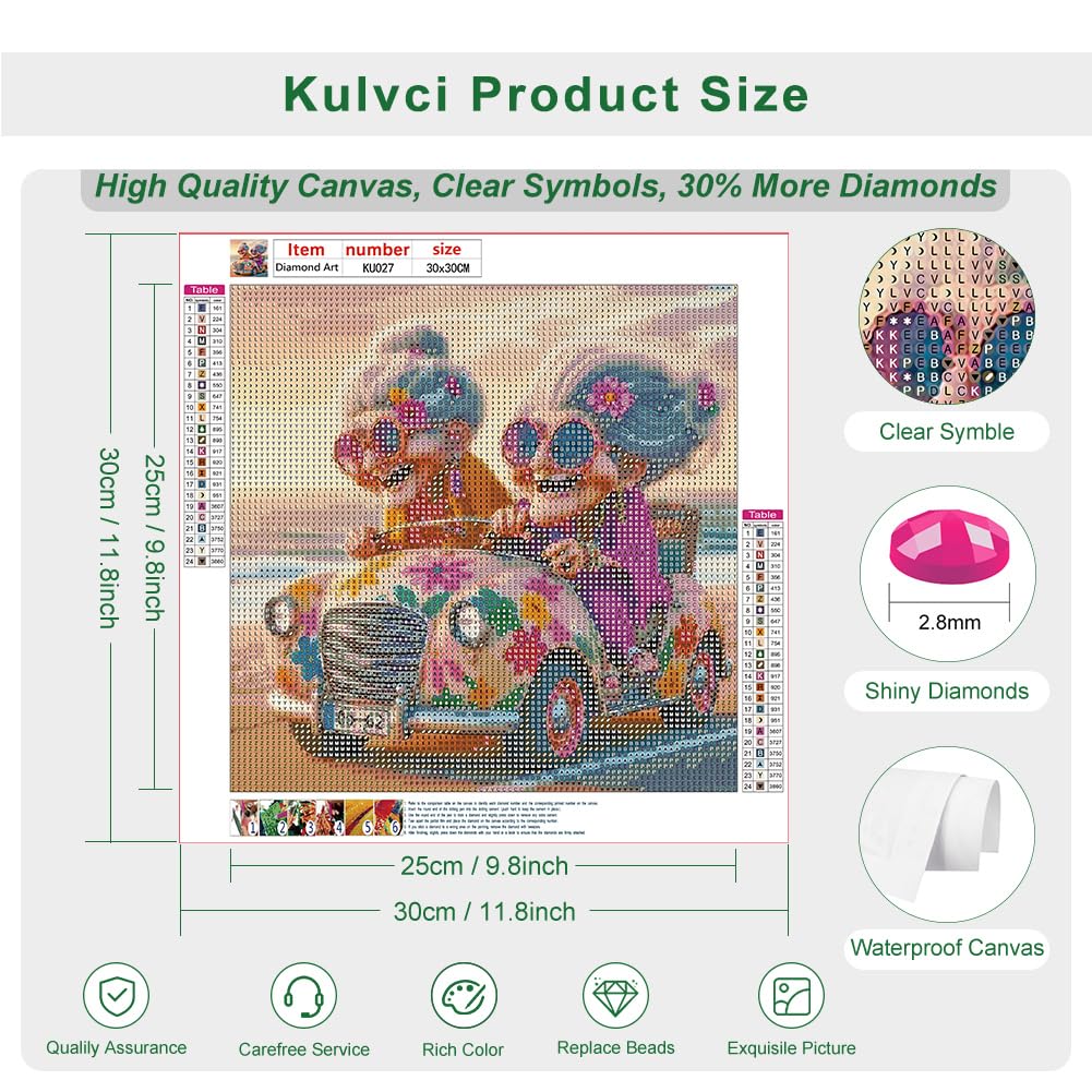 Kulvci Car Diamond Painting Kits for Adults, Round Full Drill Diamond Art Kits, 5D DIY Diamonds Crafts for Home Wall Decoration Gifts 12×12inch Kulvci