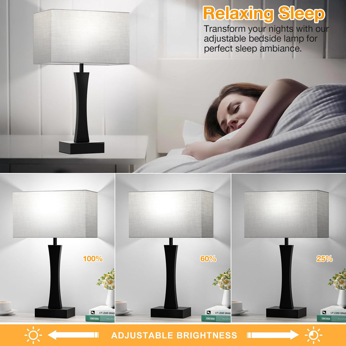 Bedside Lamps for Night Stands - 3 Way Dimmable Table Lamp for Bedroom with USB C+A Ports,Modern Bedside Lamps Set of 2, Touch Lamps for Nightstand Living Room Side Table End Tables(Bulbs Included) Seealle