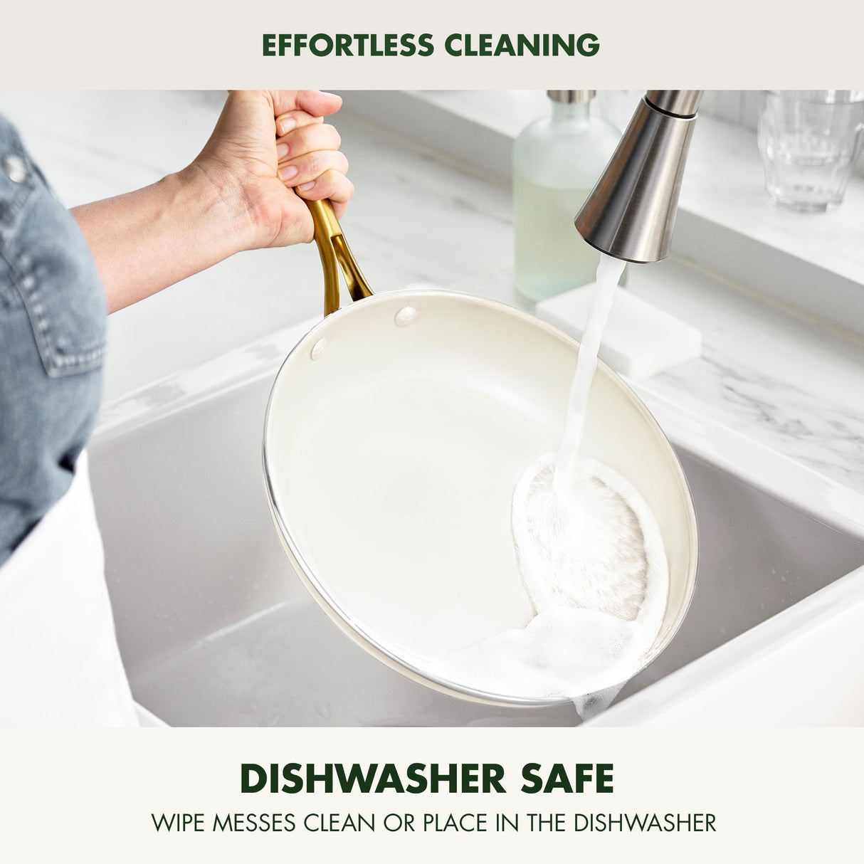 GreenPan Swift 12 Piece Cookware Pot and Pans Set, PFAS & PFOA-Free Healthy Ceramic Nonstick, Gold Stainless Steel Handle, Versatile Cooking Essentials, Dishwasher & Oven Safe, Cream GreenPan