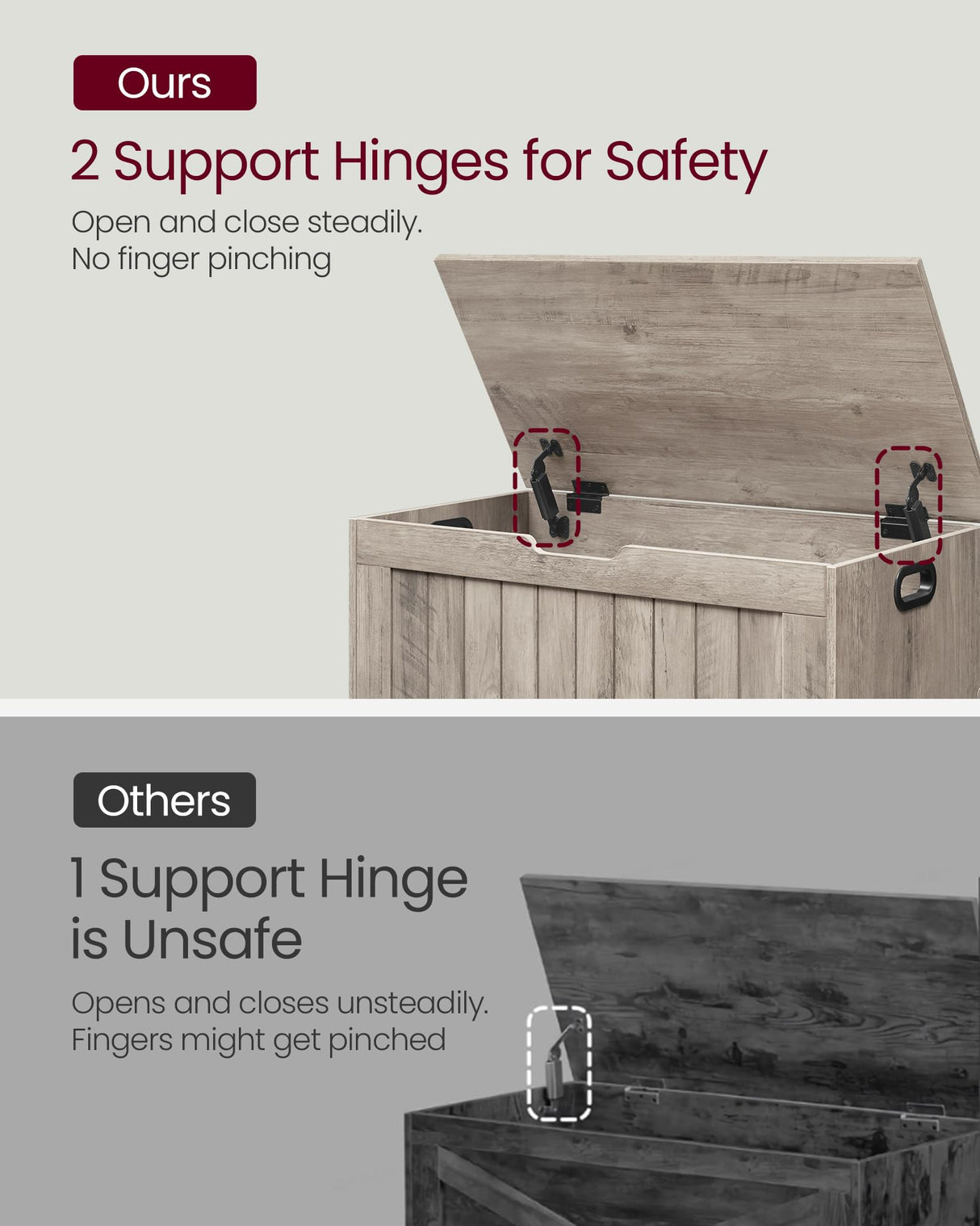 VASAGLE Storage Chest, 29.9 Inches Width Storage Bench, Entryway Bench with 2 Safety Hinges, Shoe Bench, Farmhouse Style, for Entryway, Bedroom, Living Room, Heather Greige ULHS011K01 VASAGLE