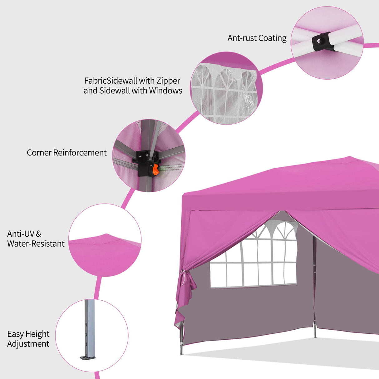 GDY 10x10ft Pop-up Paint Tent, Pink Canopy Tent, Instant Shelter Portable Outdoor Canopies with 4 Removable Side Walls.… GDY