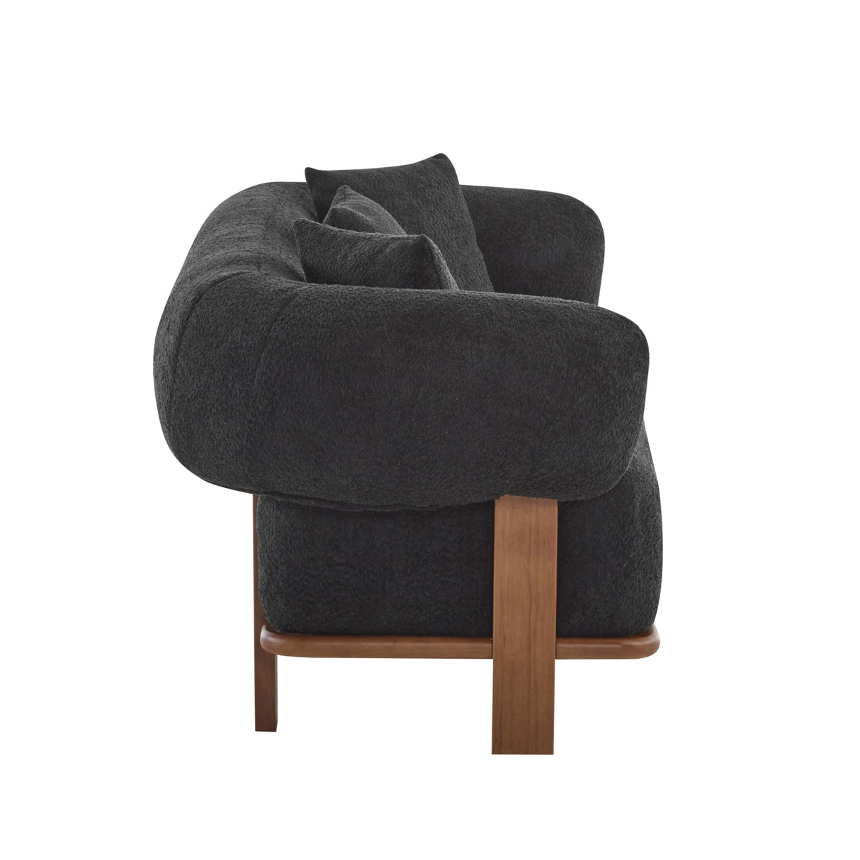 Christopher Knight Home Yule Living Room Wooden 3-Seater Sofa, Boucle Fabric Upholstered Lounge Sofa Couch, Home Office/Bedroom Sofa Chair with Accent Pillow, Comfy Reading Cloud Sofa, Black + Brown Christopher Knight Home