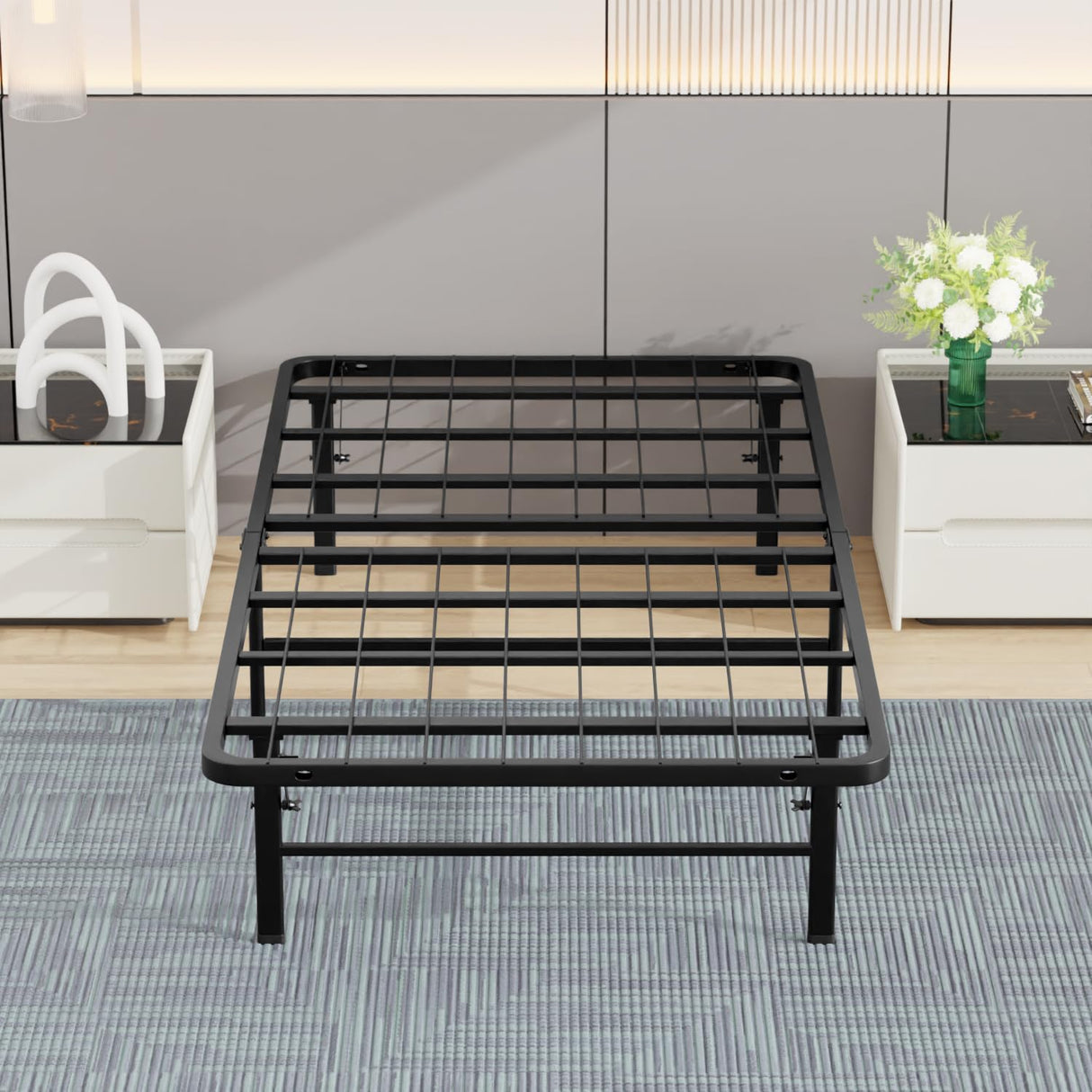 Twin Bed Frame Metal Platform Bed Frame Twin Size 14 Inch Mattress Foundation Box Spring Replacement Heavy Duty Steel Slat Easy Assembly Noise-Free,Black BestMassage
