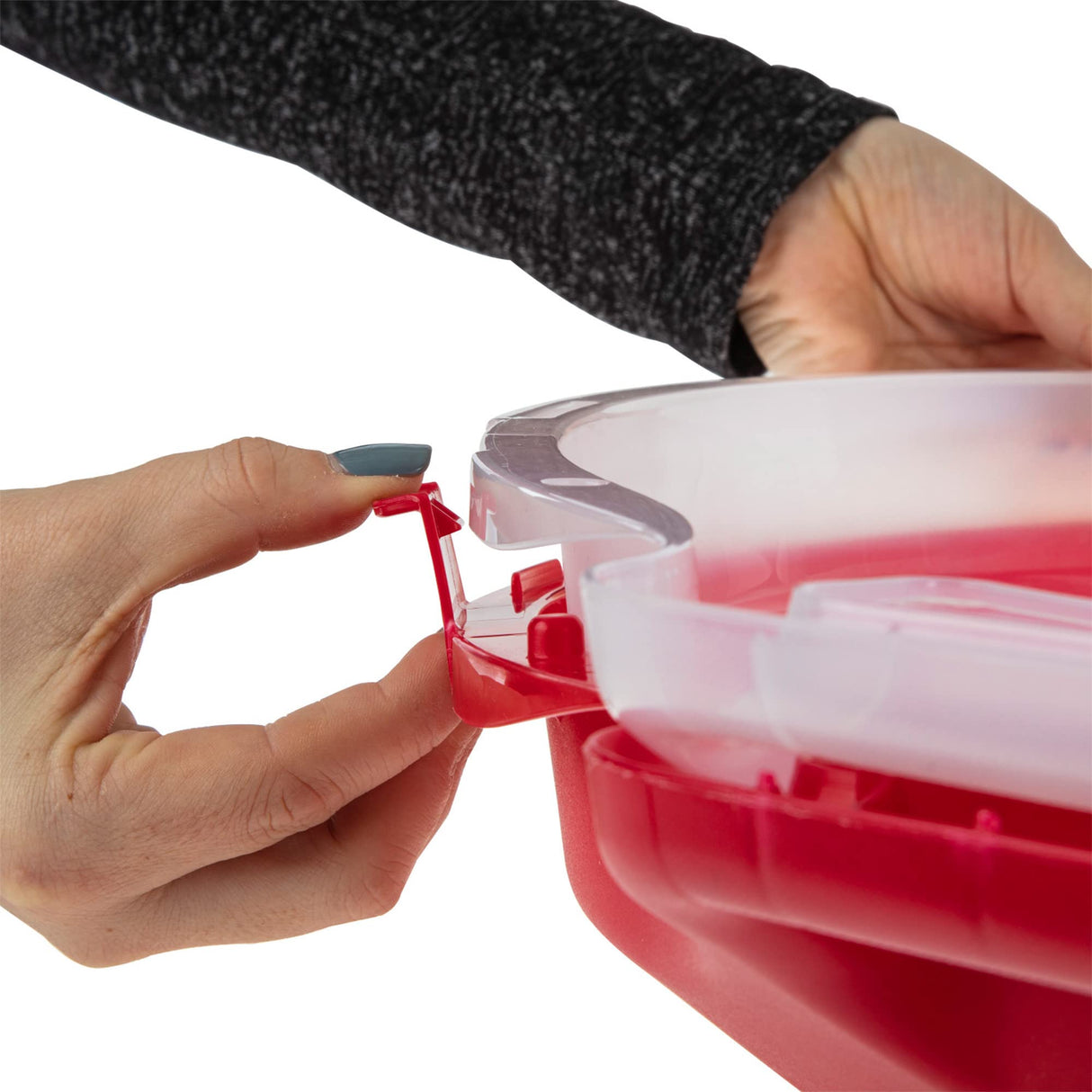 Sterilite Clear Lid Stackable Nesting Storage Christmas Holiday Wreath Box with Handle, Feet, and Latches for Up to 24 inch Wreaths, Red (4 Pack) Sterilite