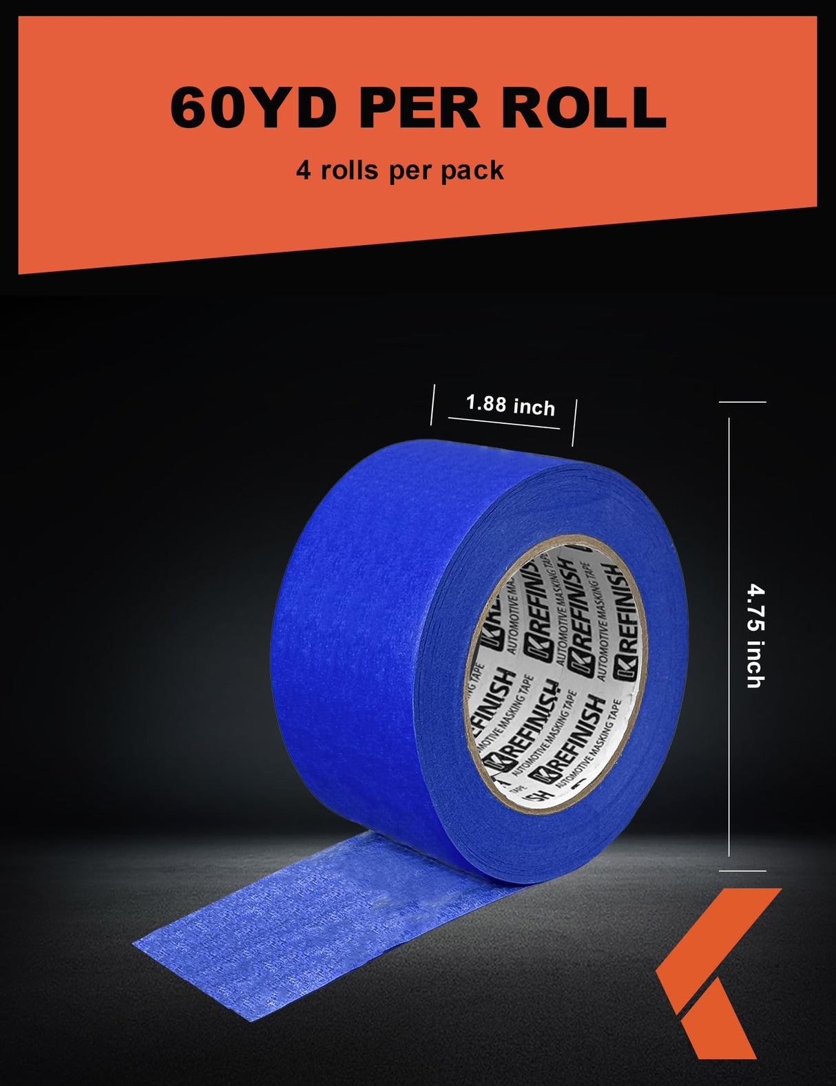 KREFINISH Blue Painter's Tape for Car Paint No Residue Auto Masking Tape for Automotive Painting - Heat Resistant for Paint Booth, 1.88 Inches x 60 Yards, 4 Rolls KREFINISH