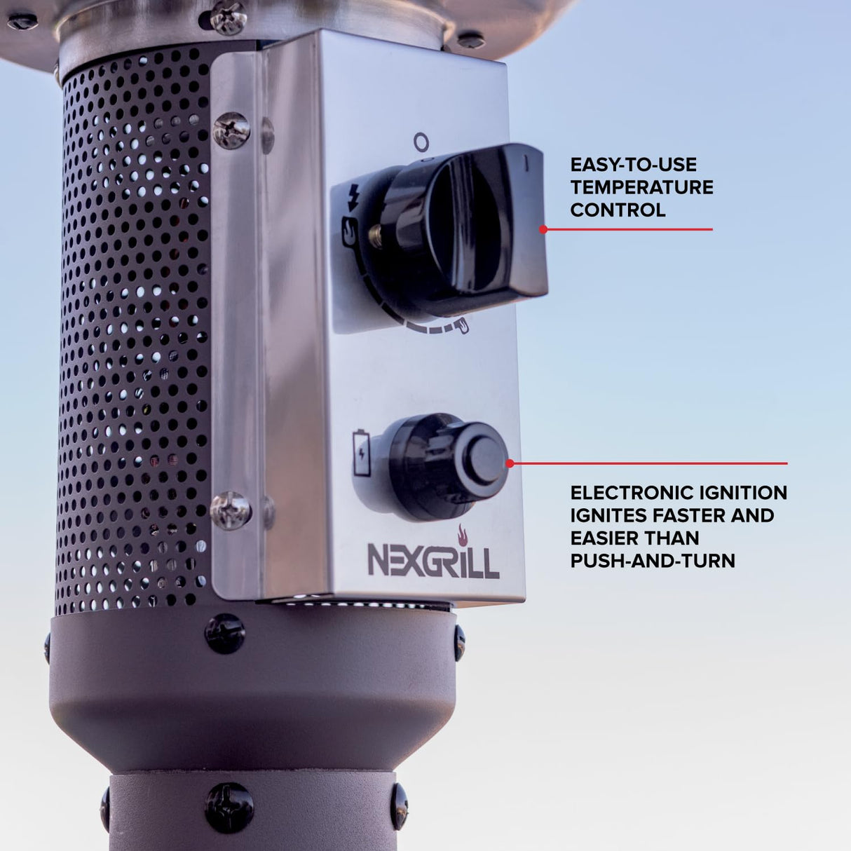 Nexgrill Sundara 92" Bronze Outdoor Patio Heater, 48,000 BTUs, 2 Wheel Transport, Electronic Ignition, Easy Tank Access, Control Knob, Propane Heater for Porch, Garden, Backyard - 920-01002 Nexgrill