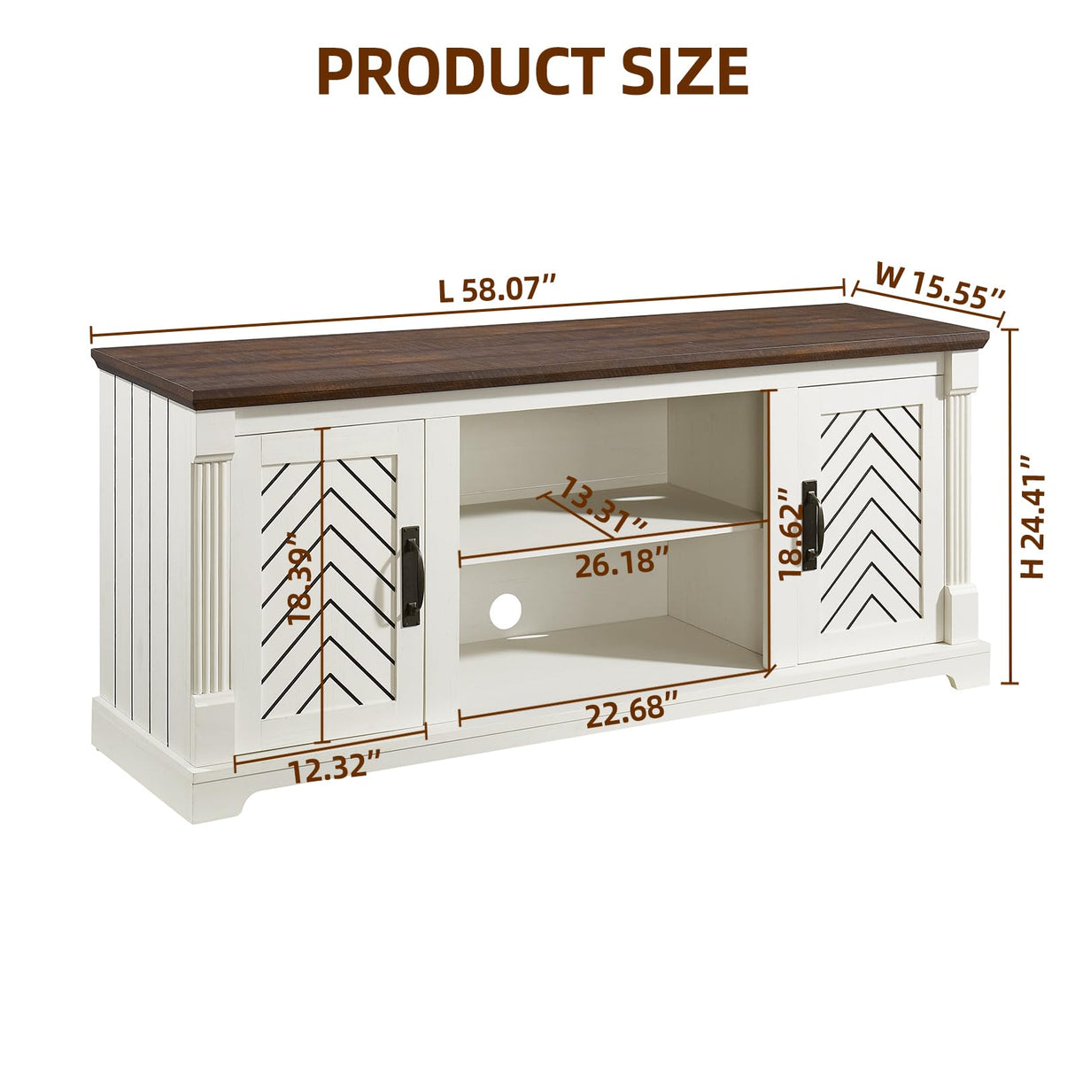 Minifeel Farmhouse TV Stand for 65+ Inch TV, 25" Tall Entertainment Center with Barn Door, Rustic TV Stands for Bedroom with Adjustable Shelf, Wooden TV Consoles for Living Room, Antique White Minifeel