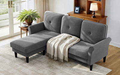 Welzona Sectional Couches for Living Room, 83" Velvet Modern 3 Seater Sofa, L Shaped Couch with Ottoman, Small Sectional Couch Sofas for Living Room, Bedroom, Apartment, Office, Grey Sofa