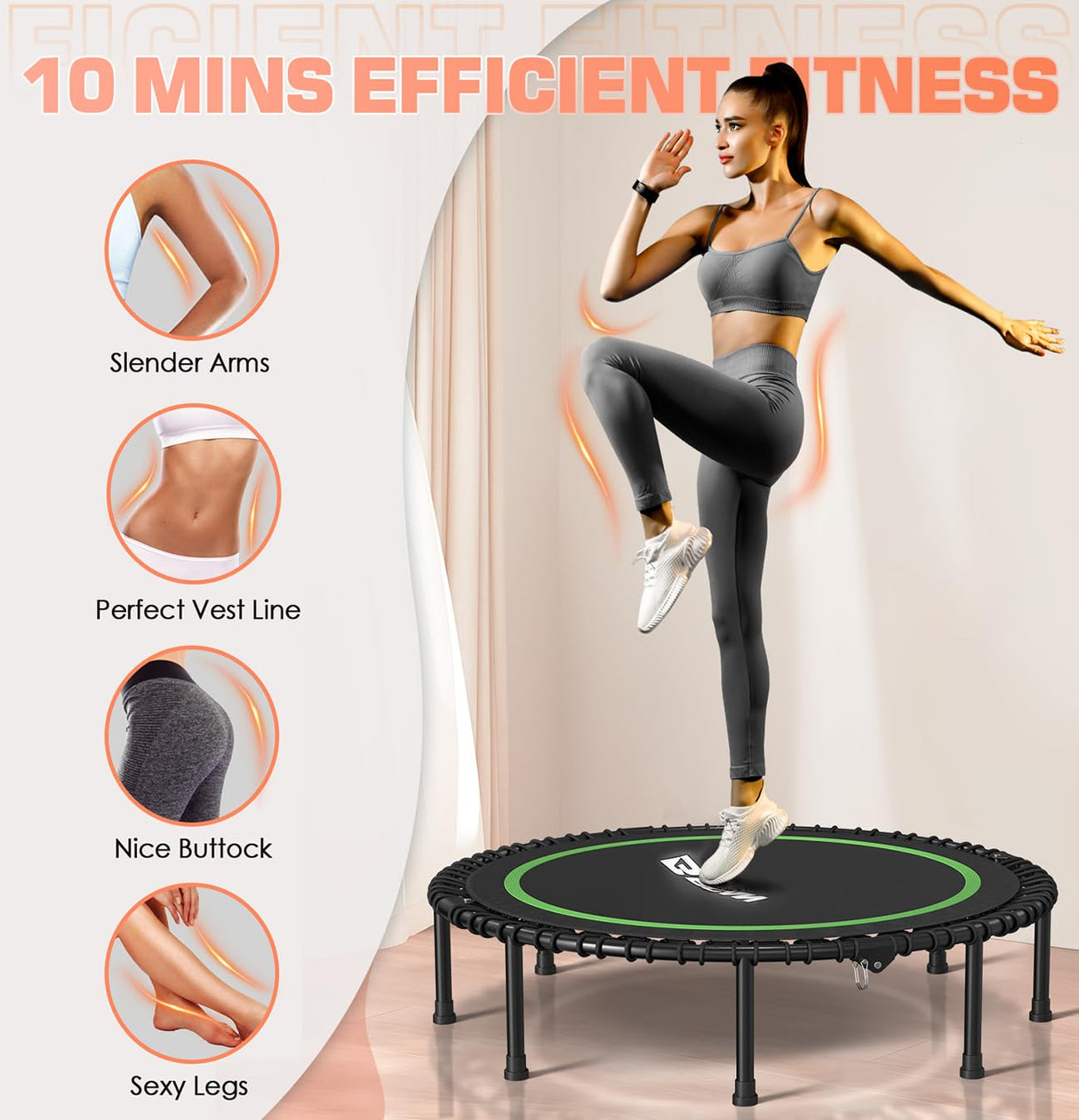 BCAN 48" Adult Fitness Trampoline with Durable Bungees, Stable & Quiet Exercise Rebounder,Great Mini Trampoline for Indoor/Garden Workout - Green BCAN