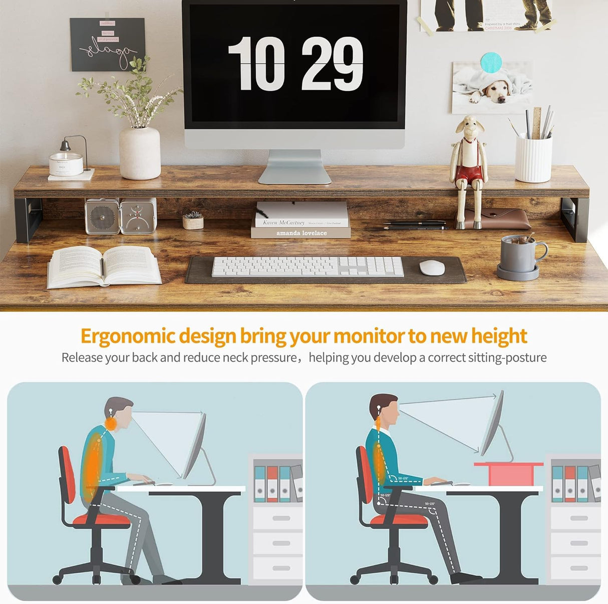 CubiCubi Computer Desk with Keyboard Tray, 47 Inch Office Desk with Monitor Stand and Storage Shelves, Music Studio Desk Workstation, Work Table for Home Office, Rustic Brown CubiCubi