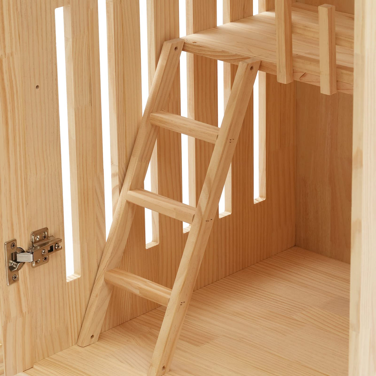 FONSOLUM Large Wooden Cat House with LED Light, Multi-feature Cats Cage Cat Condo with Scratching Post and Wheels, Catio Cat Enclosure Cat Shelter for Indoor and Outdoor (23.62*23.62*47.24 Inches) FONSOLUM