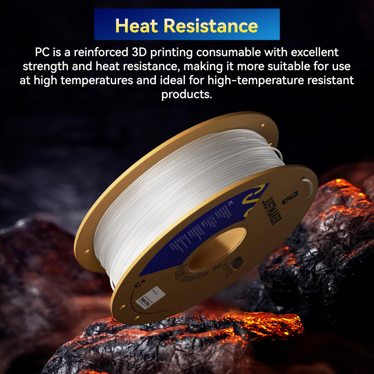 PC 3D Printer Filament, High Temperature Resistant, Low Warpage, Upgrade Cardboard Spool, 1kg, Dimensional Accuracy +/-0.03mm, 1.75mm, White JUSTMAKER