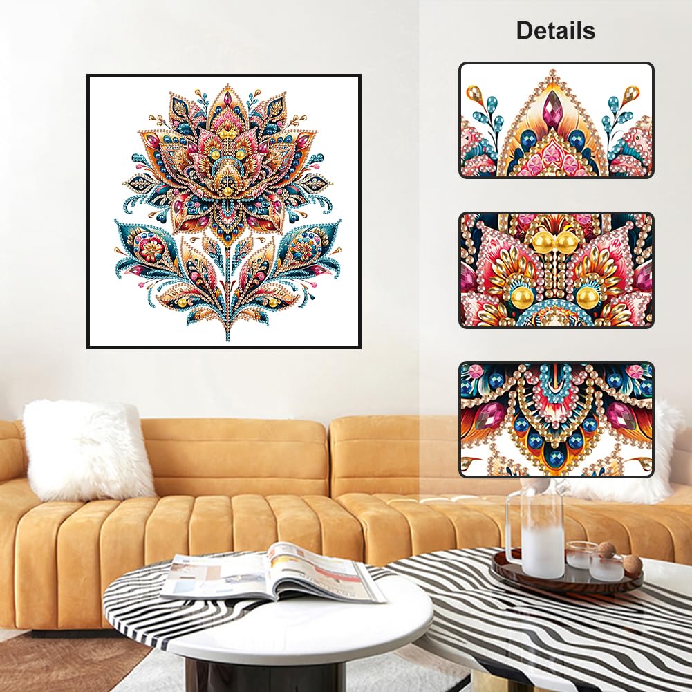 Stalente Diamond Painting Kits for Adults Flower, 5D Special Shape Diamond Art Kits for Beginners, Crystal Rhinestones Diamond Painting for Home Wall Decoration Gift 12×12inch, Lotus Stalente