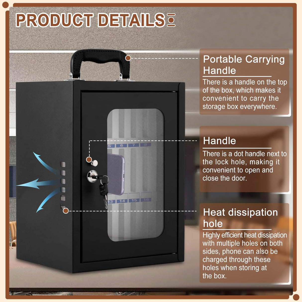 Consfly Cell Phone Locker Box, Thickened Steel Cell Phone Storage Cabinet 24 Slots Wall-Mounted Cell Phone Lock Box for School, Company Consfly