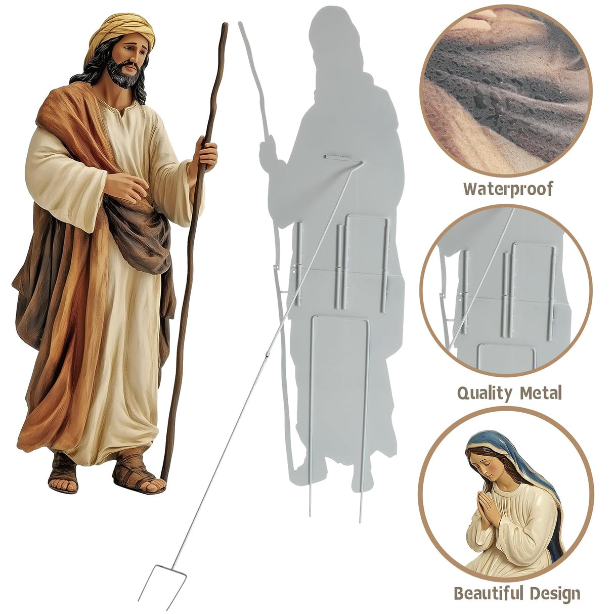 MorningRo 12 Pcs Christmas Outdoor Nativity Scene Set, Large 52" Tall Metal Holy Family Yard Decorations with Stake, Lifelike High Joseph, Mary, Baby Jesus, Angel, Three Kings, Shepherd, Donkey, Camel MorningRo