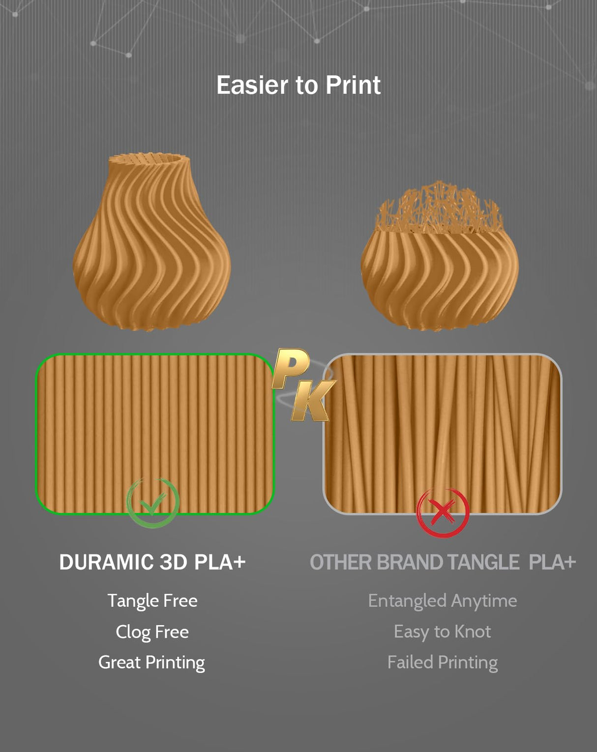DURAMIC 3D PLA+ Filament 1.75mm 1Kg Light Brown, PLA Plus 3D Printer Filament 1Kg Spool(2.2lbs) PLA Pro Tougher and Stronger, Dimensional Accuracy Probability +/- 0.02mm DURAMIC 3D
