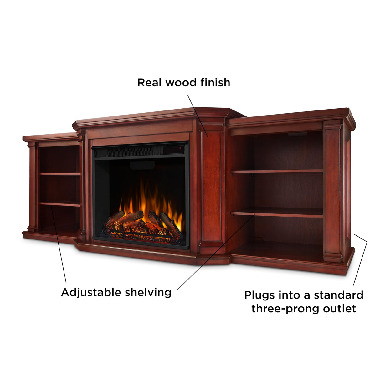 Real Flame Valmont 74" Electric Fireplace TV Stand for TVs up to 70 inches, Entertainment Center with Adjustable Shelves and Storage, TV Stand for Living Room and Bedroom, Remote Control, Timer Real Flame