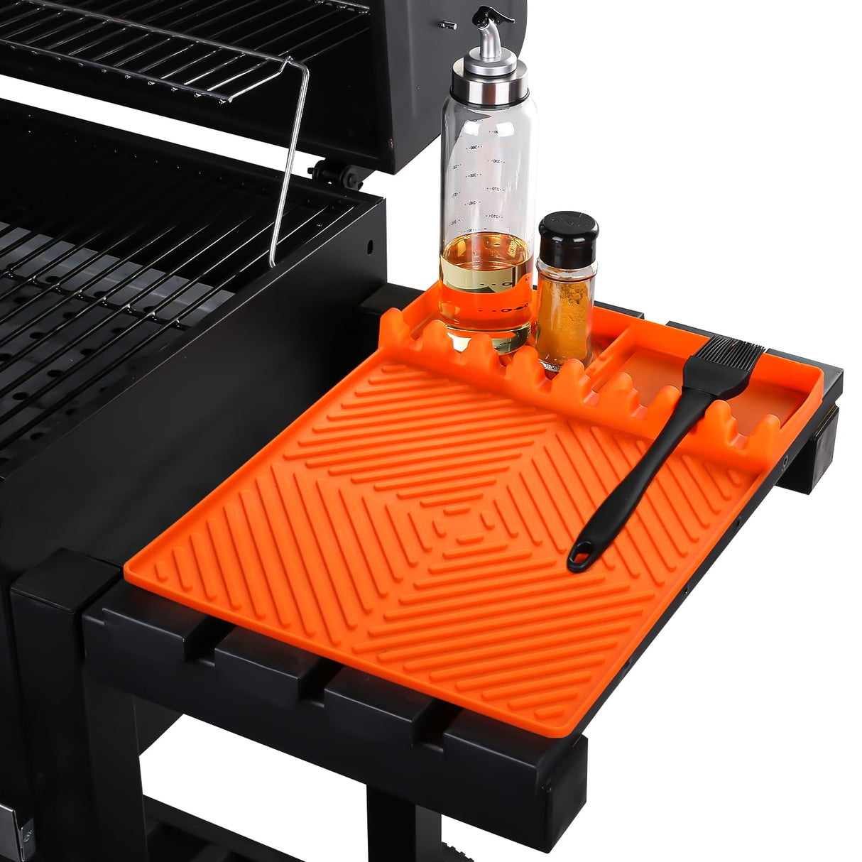 Griddle Mat Barbeque Grill Accessories Tools for Blackstone, Side Shelf Mat Grill Pad for Outdoor Grill Kitchen Counter Spatula Silicone Mat with Drip Pad for Kitchen, Cooking, Countertop (Orange) Find law