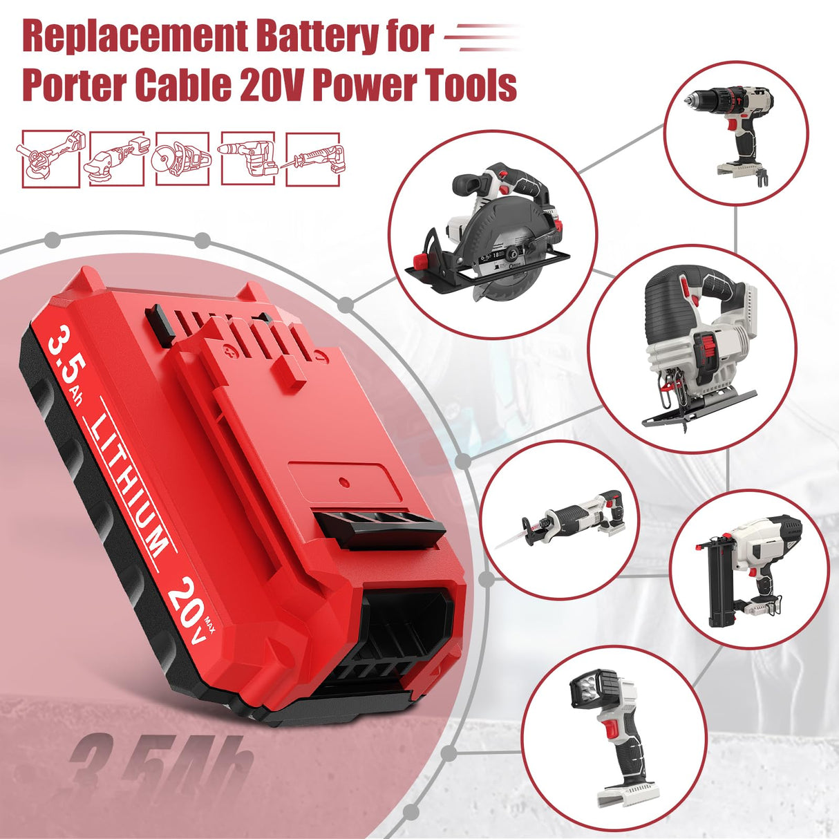 Upgraded 3.5Ah Replacement for Porter Cable 20V Battery, Compatible for Porter Cable 20V Lithium Battery PCC680L PCC681L PCC682L PCC685L PCC685LP PCC660B PCC790B Bonacell