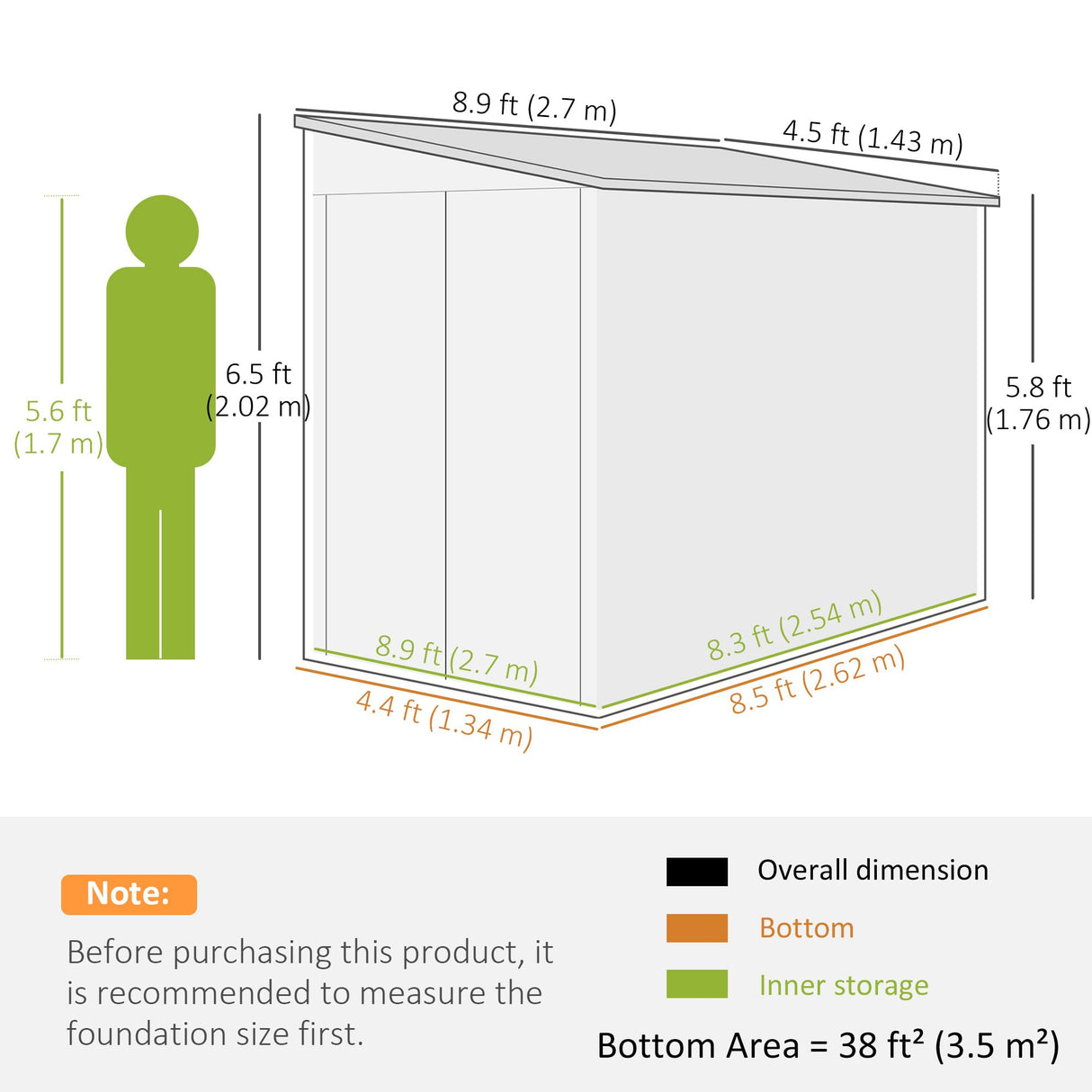 Outsunny 4.6' x 9' Steel Outdoor Storage Shed, Lean to Shed, Metal Tool House with Foundation Kit, Lockable Doors, Gloves and 2 Air Vents for Backyard, Patio, Lawn, Gray Outsunny