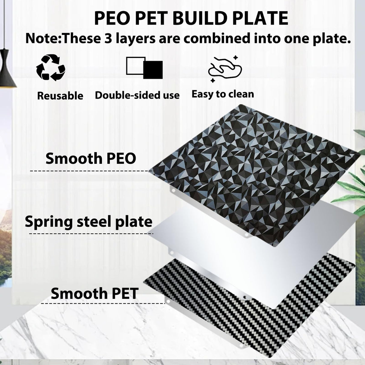 JUUPINE PEO PET Build Plate for Adventurer 5M/5M pro/Ender 3/3 Pro/Ender 3 S1/Ender 3 V2 Neo/Ender 3 Neo 3D printer,Diamond PEO+Carbon Fiber PET Spring Steel Sheet Plate 235x235mm 3D Printer Platform. Wefuit