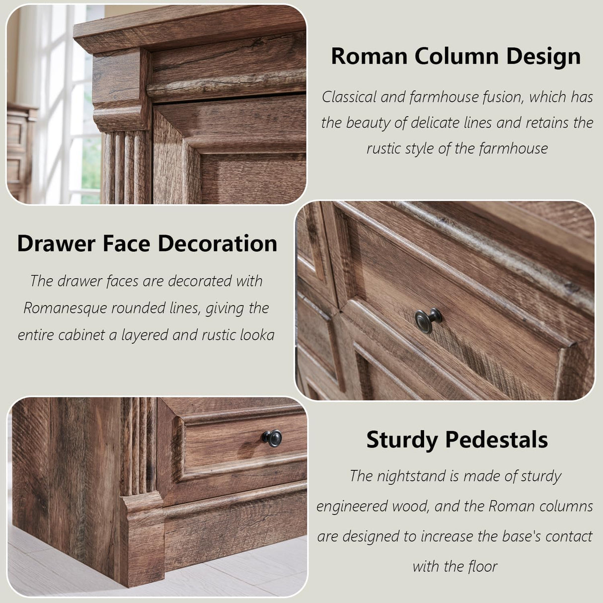 Aitjunz Farmhouse 7 Drawers Dresser for Bedroom, 57" Tall Large Dressers & Chests of Drawers w/Roman Column, Storage Dressers Organizer for Bedroom, Hallway, Living Room, Light Brown Aitjunz