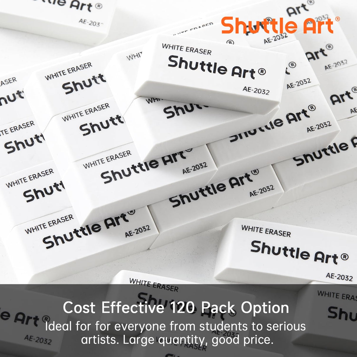 Shuttle Art White Erasers, 120 Pack Erasers Bulk, Smudge Resistant Eraser for Pencils, School Supplies for Kids, Students, Teachers, Office Shuttle Art