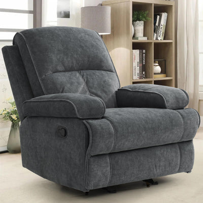 KeyEnergy Manual Rocker Recliner Chair for Adults, High Back Glider with Deep Seat, Upholstered Fabric Armchair for Living Room & Nursery, Dark Grey