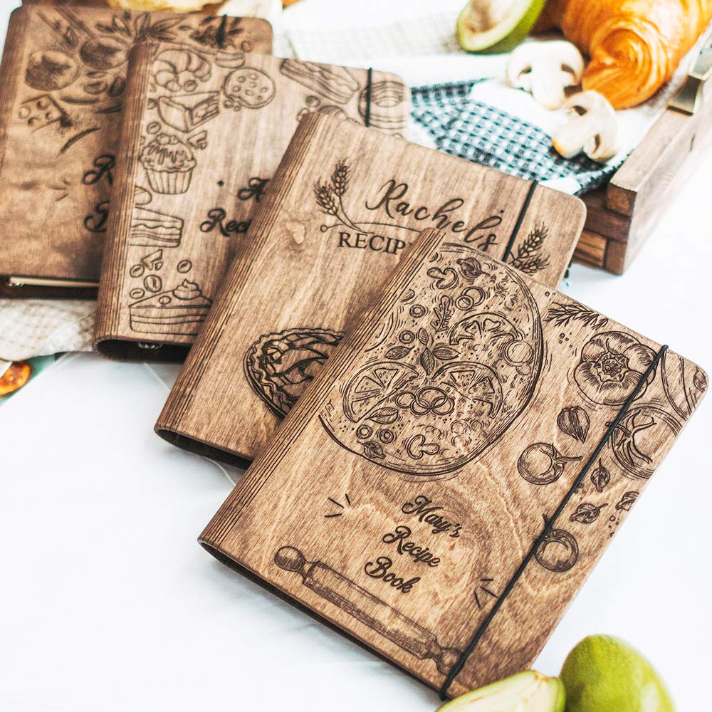 ENJOY THE WOOD Wooden Blank Recipe Book Binder - Personalized Recipe Notebook - Family Cookbook Journal Custom Sketchbook To Write In Organizer by Enjoy The Wood (Large (A4), Pizza) Enjoy The Wood