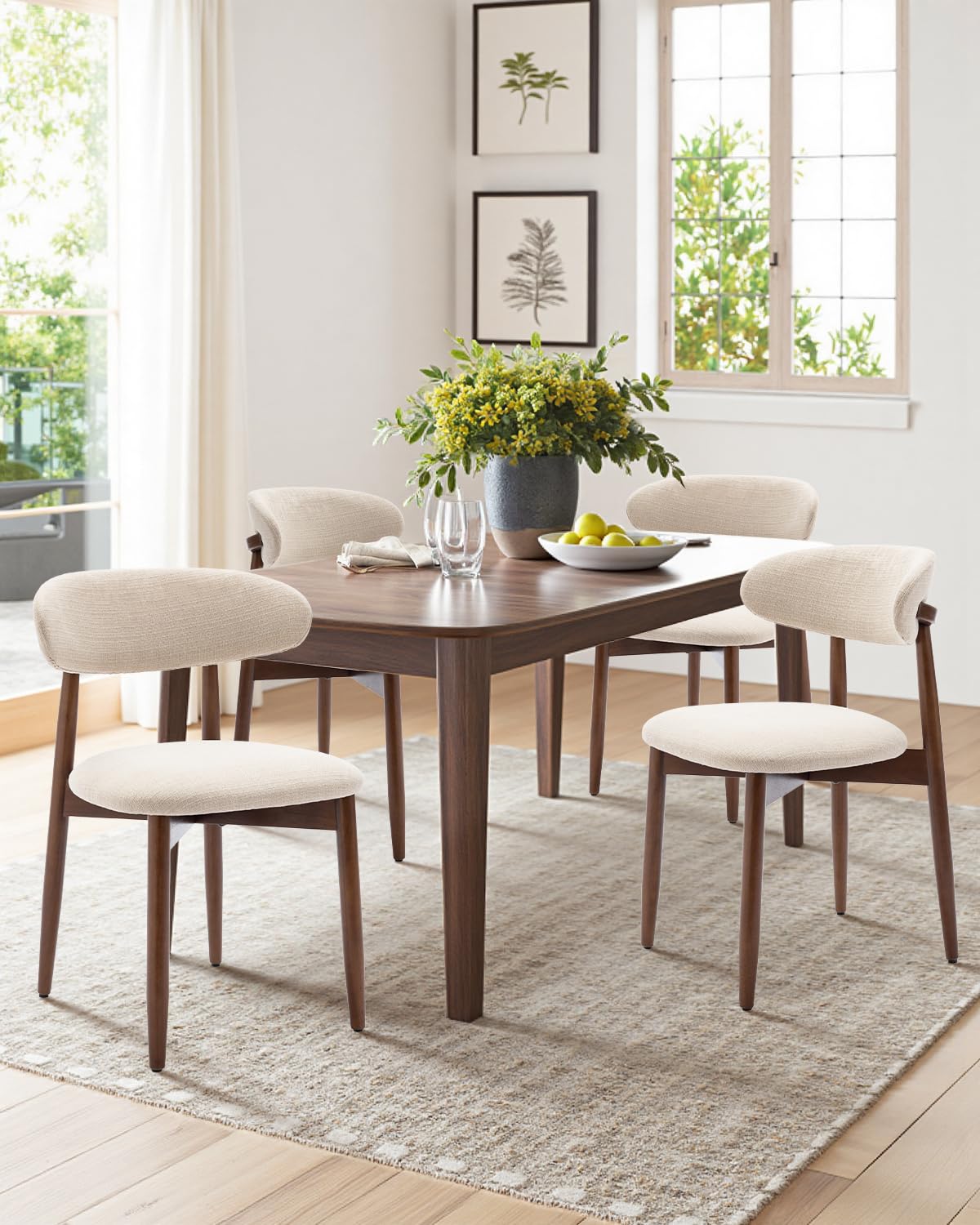 Homixis Dining Room Chairs Set of 4, Upholstered Farmhouse Dining Chairs, Modern Fabric Kitchen Chairs with Solid Wood Leg,Beige Homixis