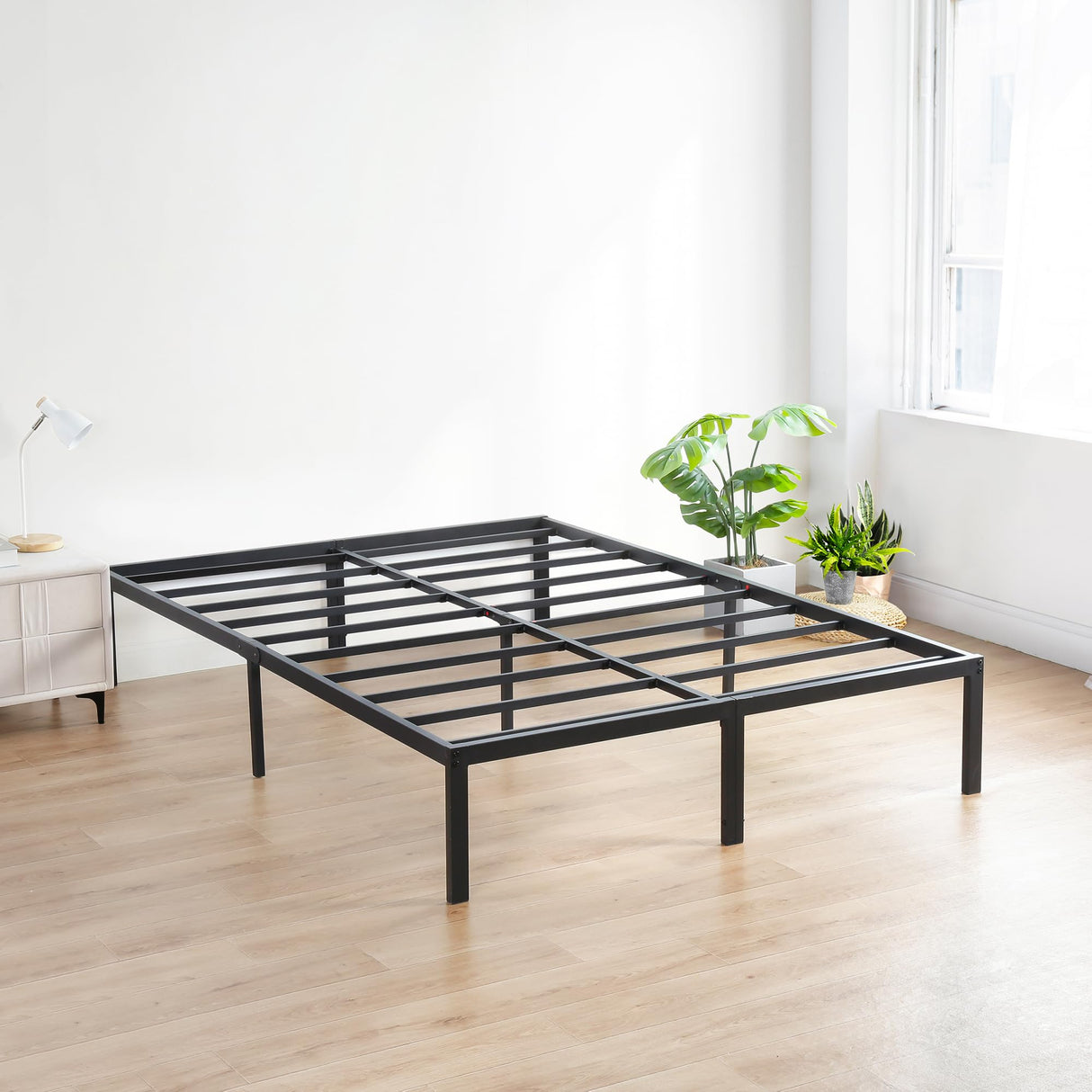 Olee Sleep 18 Inch Heavy Duty Steel Slat Anti-Slip Support, Easy Assembly Platform Bed Frame, Noise Free Steel Mattress Foundation, Maximum Storage, No Box Spring Needed, Black, Queen Size Olee Sleep