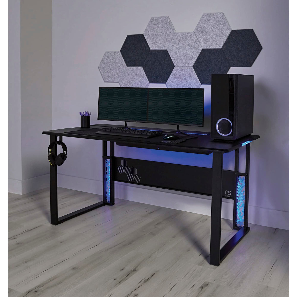 RS Gaming™ Mergence 60"W RGB Gaming Computer Desk With 10 Acoustic Panels, Black RS Gaming