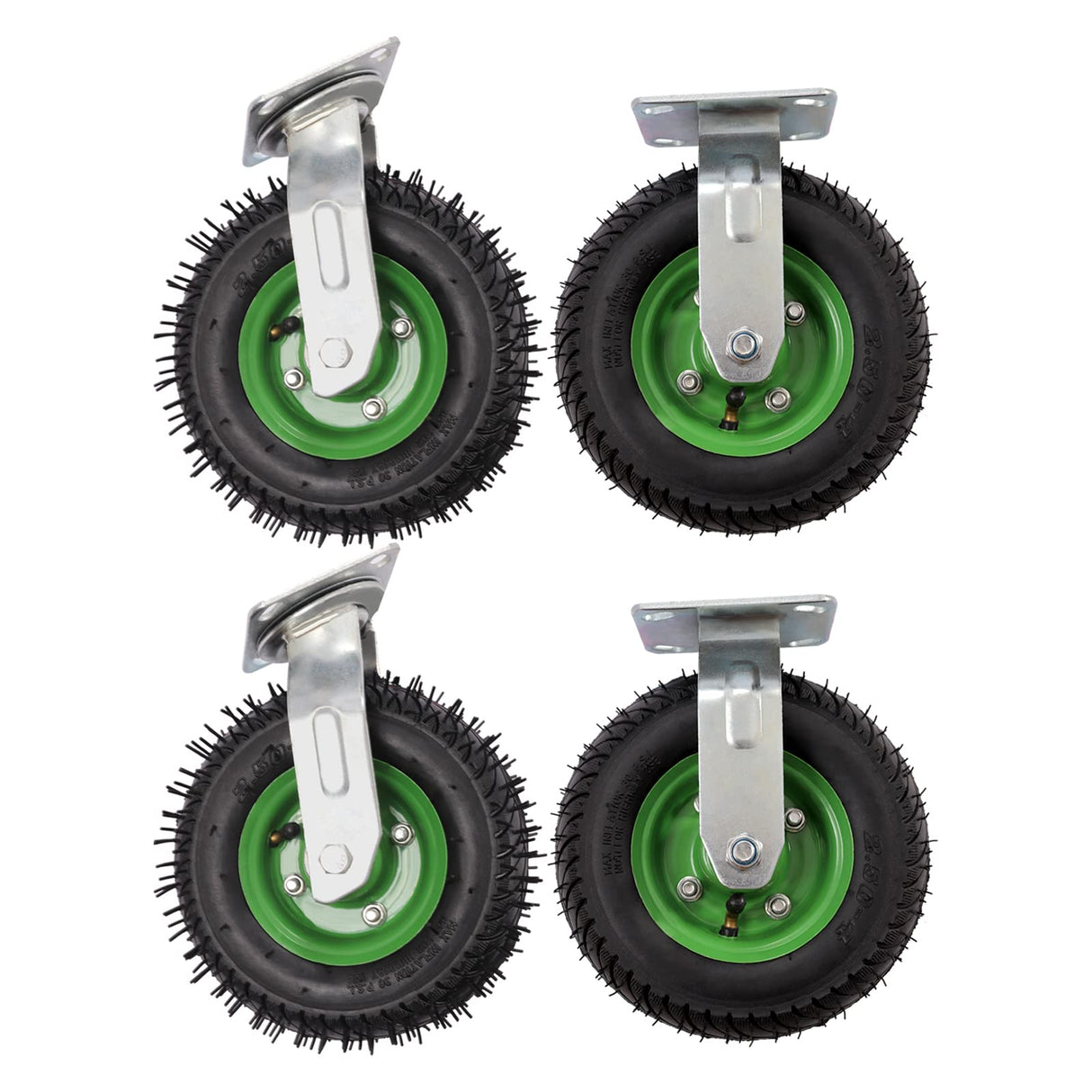 8” Pneumatic Caster Set, 4 Heavy Duty Air Tire Rubber Wheels Dual Bearing Pneumatic Swivel Casters Weight Capacity 220.46 lbs Ideal for Furniture, Tool Boxes, Light Machinery njxbrek