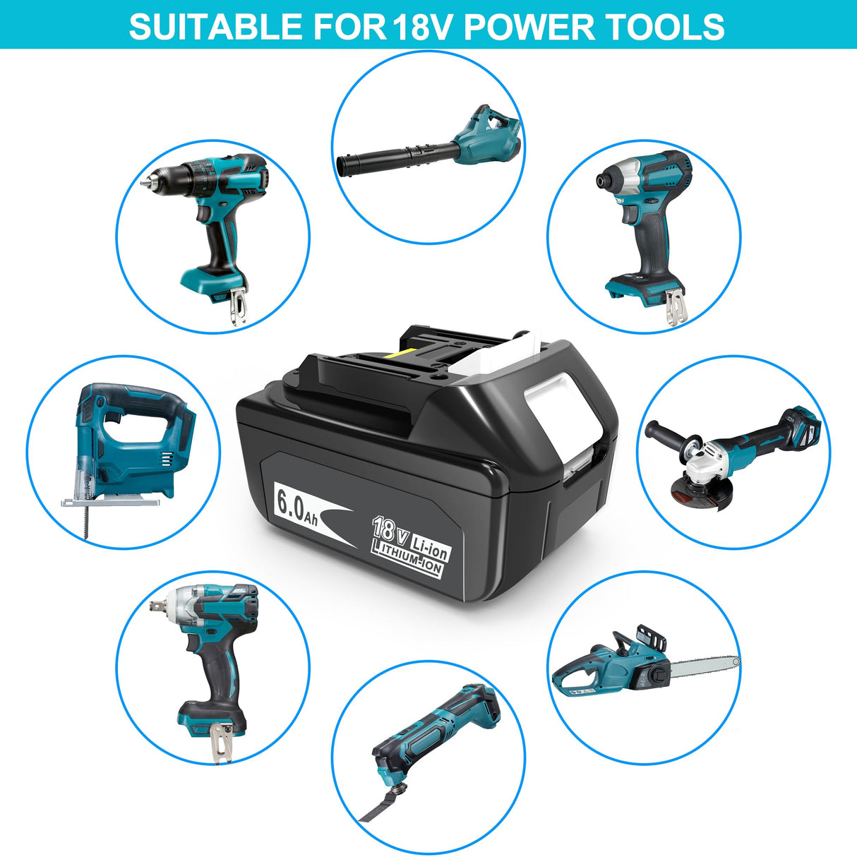 Worthmah 2 Packs 6.0Ah 18 Volt Replacement Battery Replacement for MAK Original 18V Battery with LED Indicator BL1815 BL1860 BL1830, Perfection Compatible with Original 18V Cordless Power Tools Worthmah