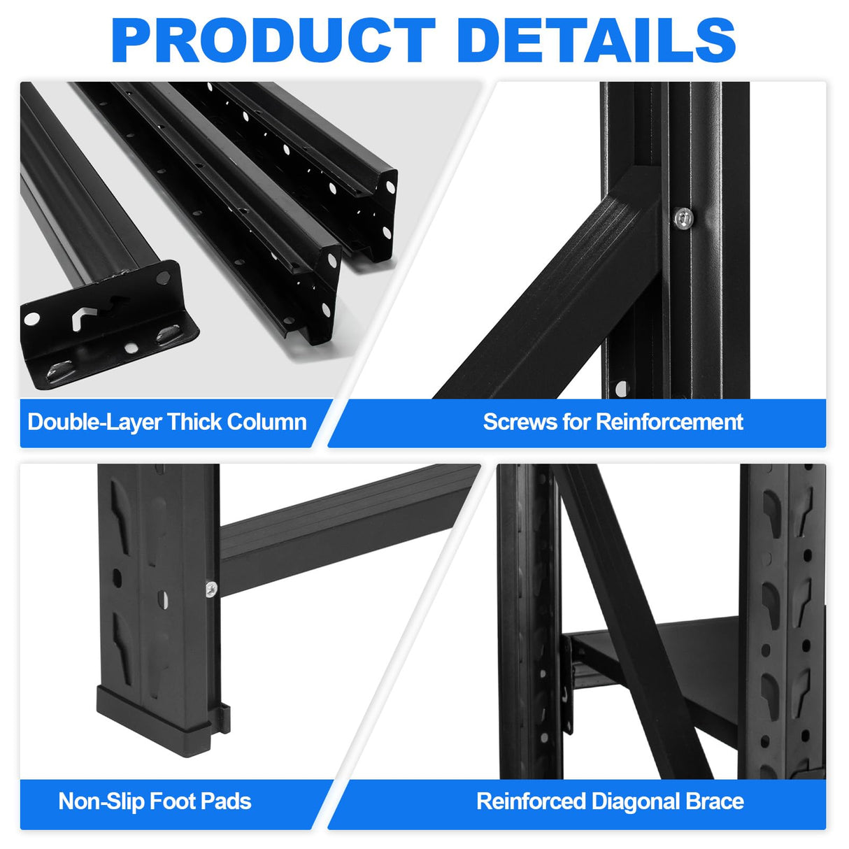 Jrswin 6400LBS Garage Shelving Heavy Duty, 59'' W 4-Tier Adjustable Metal Storage Rack Shelving, Black Industrial Utility Shelf for Garage, Basement, Pantry, Warehouse, 59'' W x 59''H x 24'' D Jrswin