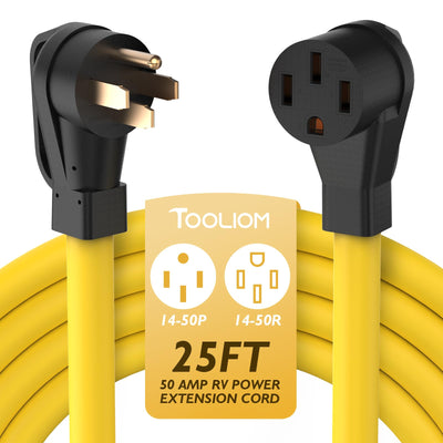 TOOLIOM 50 Amp Generator Cord, NEMA 14-50P/14-50R 50 Amp RV/EV Extension Cord, 125/250V 12500W 6/3+8/1 AWG STW, Power Extension Cord for Generator RV/EV Trailer Camper, UL Listed (25FT)