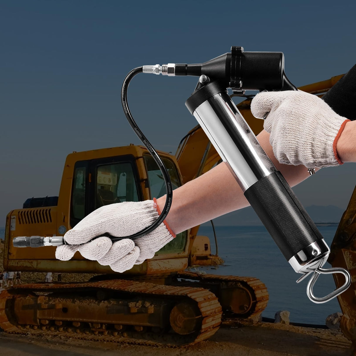 VEVOR Grease Gun, 6000PSI Air Operated Grease Gun, Heavy Duty Pneumatic Grease Gun with 14 oz Load, 18.5 Inch Flexible Hose, 1 Flat Coupler, 1 Pointed and Locking Clamp Coupler, 1 Bent Metal Pipe VEVOR