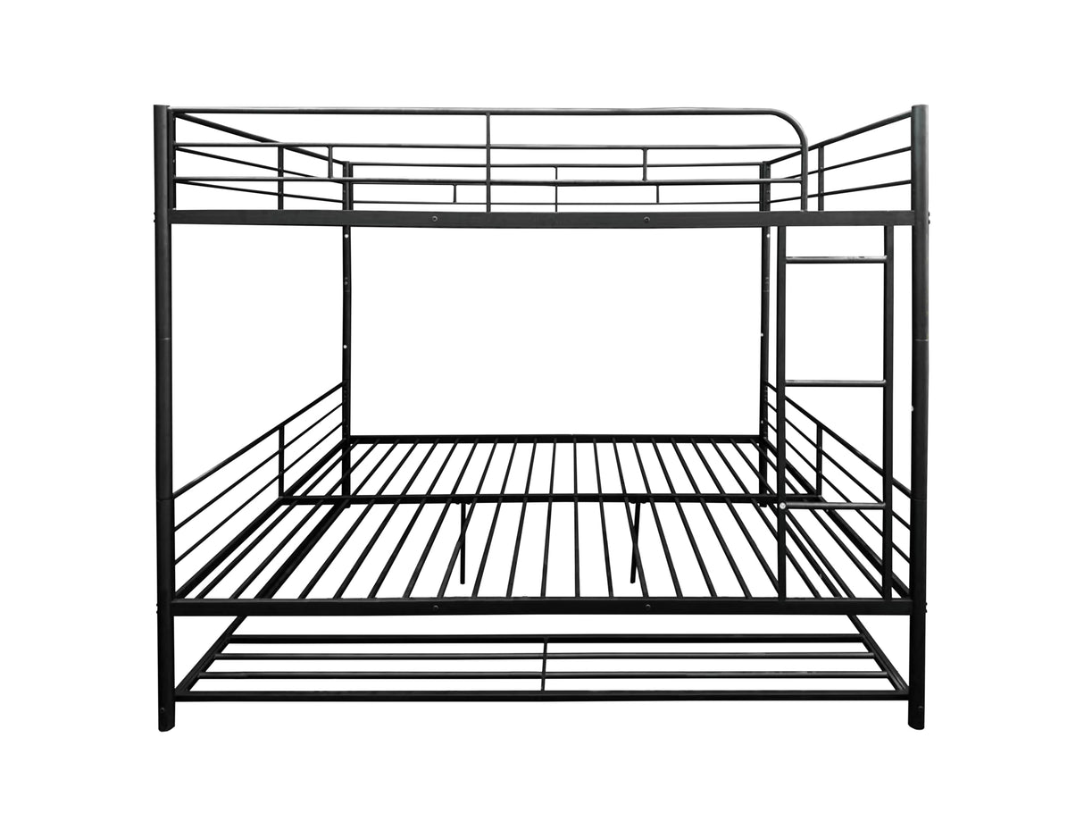 PVWIIK Queen Over Queen Bunk Bed with Shelf & Full Length Guardrail,Convertible Bunk Bedframe w/Ladder for Adults,Teens, Kids,No Box Spring Needed, Black PVWIIK