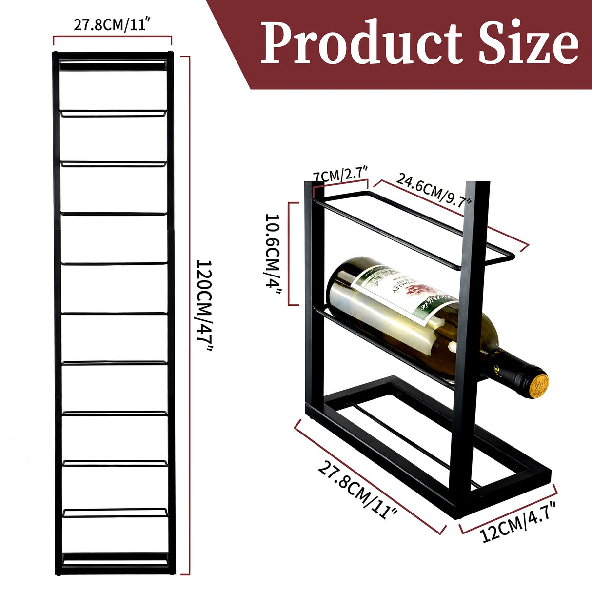 AQAREA Wall Mounted Wine Rack: Metal Hanging 10 Bottle Wine Holder - Black Wine Storage Rack AQAREA