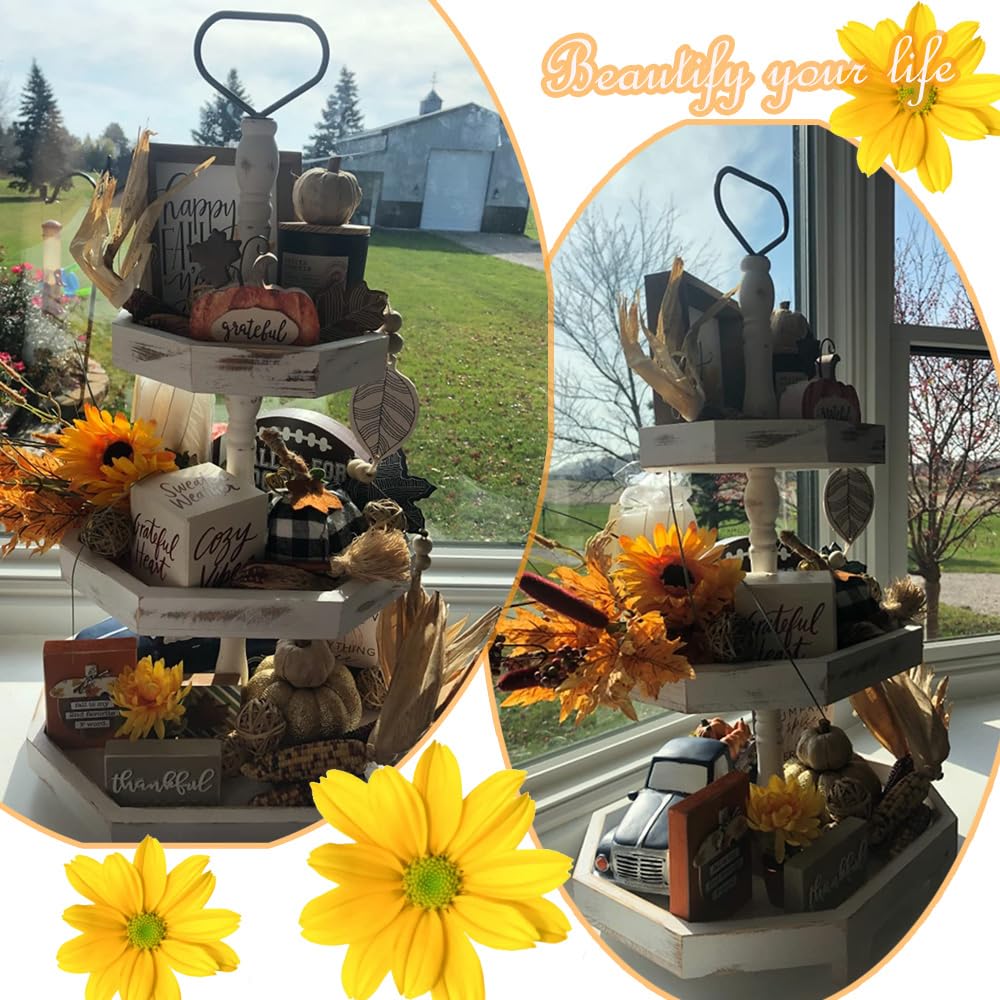 3 Tiered Serving Tray Wooden Farmhouse Decorative Tray, 3 Tier Tray for The Coffee Table, Kitchen Rustic Dinning Tiered Tray, Home Decor Tray, Three Tier Tray Cupcake Stand Display Tray MRPAPA