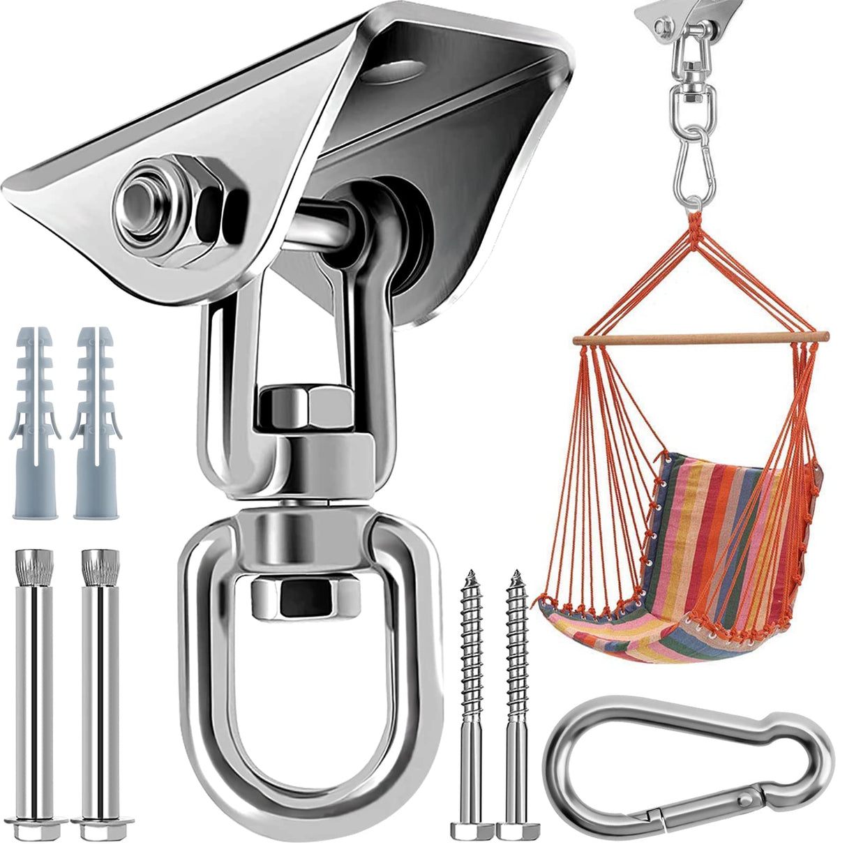 Morzejar 360 Rotating Hammock Hanging Kit - Heavy Duty Stainless Steel 1000 lb Loading Hammock Hooks for Trapeze, Yoga, Boxing Bag, Hammock Chair, Porch Morzejar