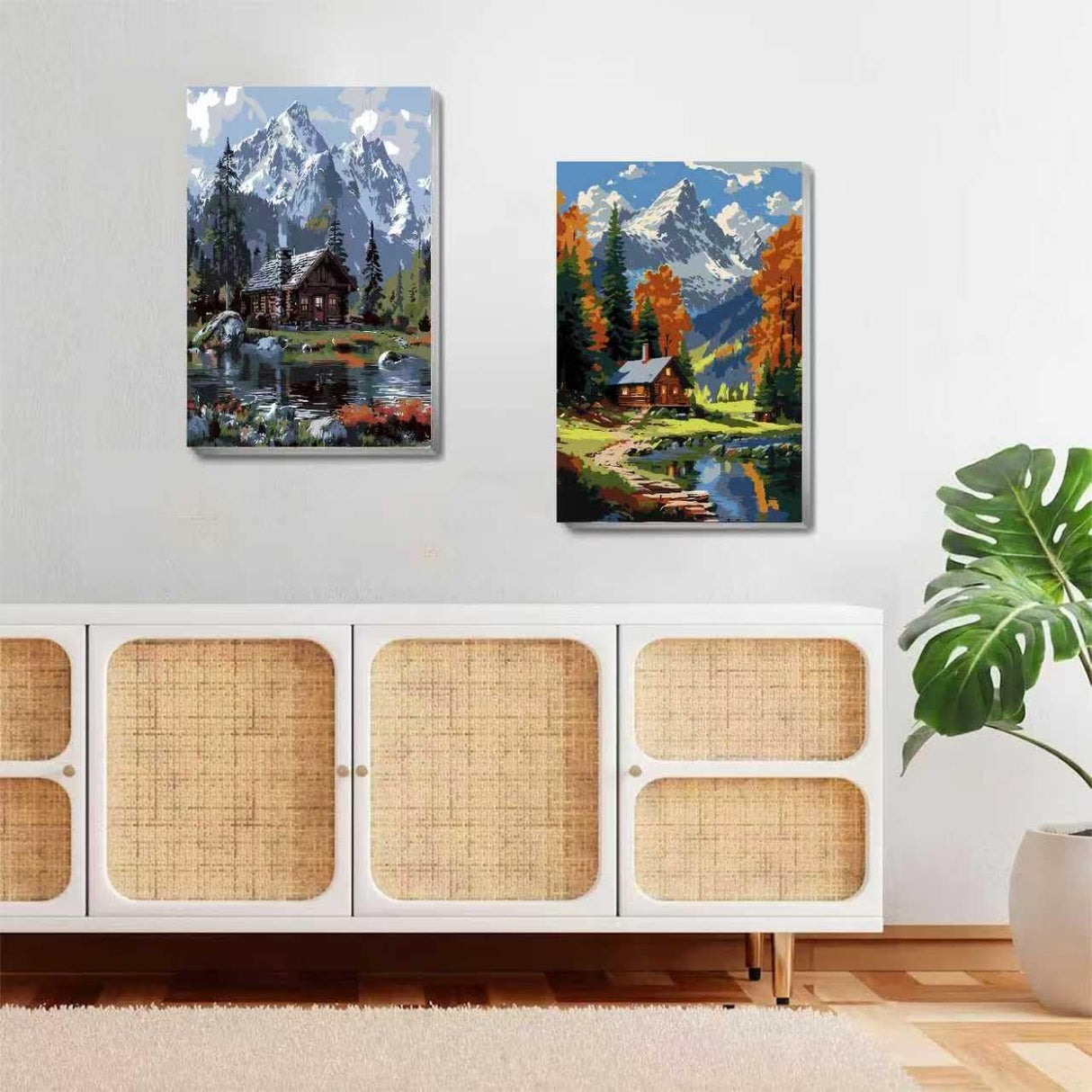 2 Pack Framed Paint by Numbers Kit for Adults - with Wooden Easel, Landscape Paint by Numbers Kit for Adults Framed, DIY Mountain Paint by Numbers with Frame for Home Wall Decor 8x12 Inch askkqtx