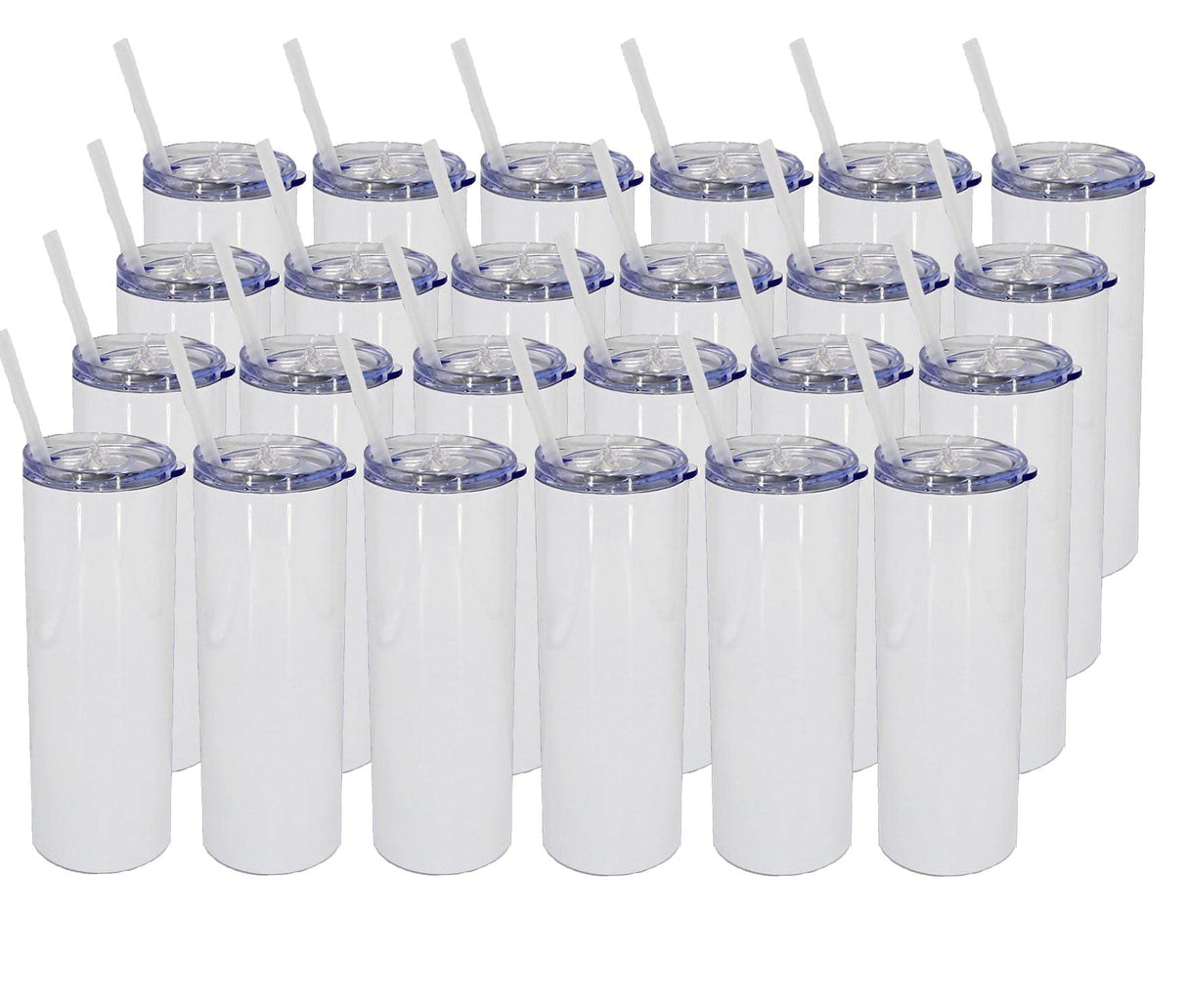 20oz Stainless Steel STRAIGHT Skinny SUBLIMATION Tumbler - Vacuum Insulated Double Wall Travel Mug with Lid & Straw (24), White WoodArtSupply