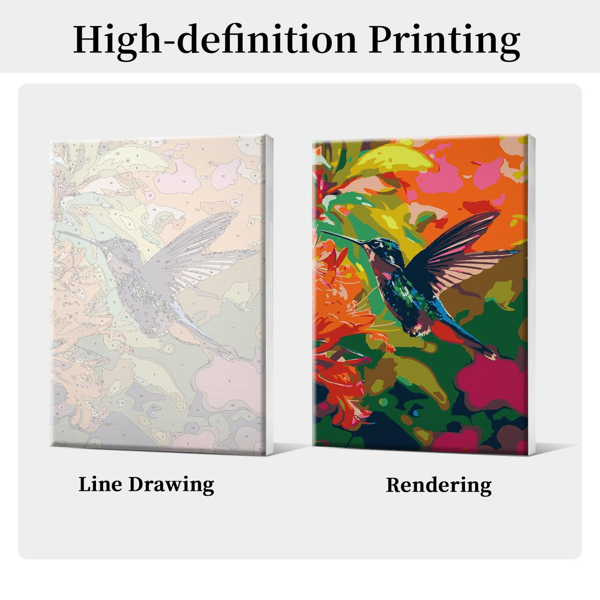 HeeBenor Framed Paint by Numbers Kit for Adults, Hummingbird Paint by Numbers Kit for Adults with Easel, DIY Flower Bird Paint by Number with Frame, Adult Paint by Number Kits Framed Canvas 8x12 Inch HeeBenor