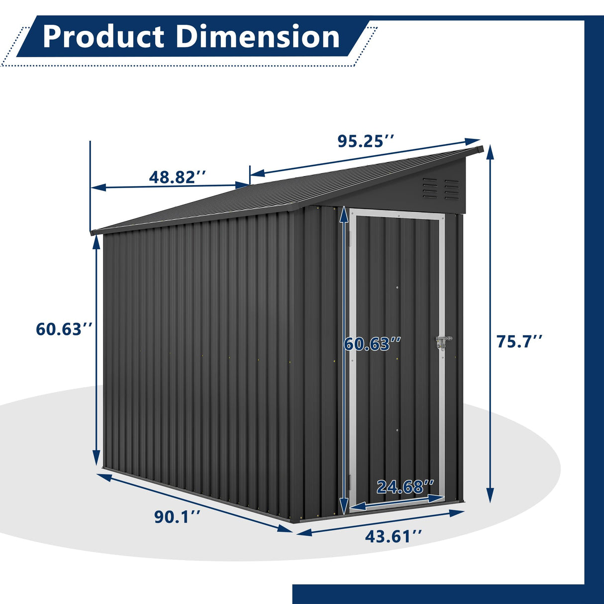 LZbeiteM Shed Lean to Storage Shed, Outdoor 4' x 8' Metal Wall Side Storage Sheds & Outdoor Storage, Garden Storage Cabinet for Backayrd, Patio and Outdoor Use,Black LZBEITEM